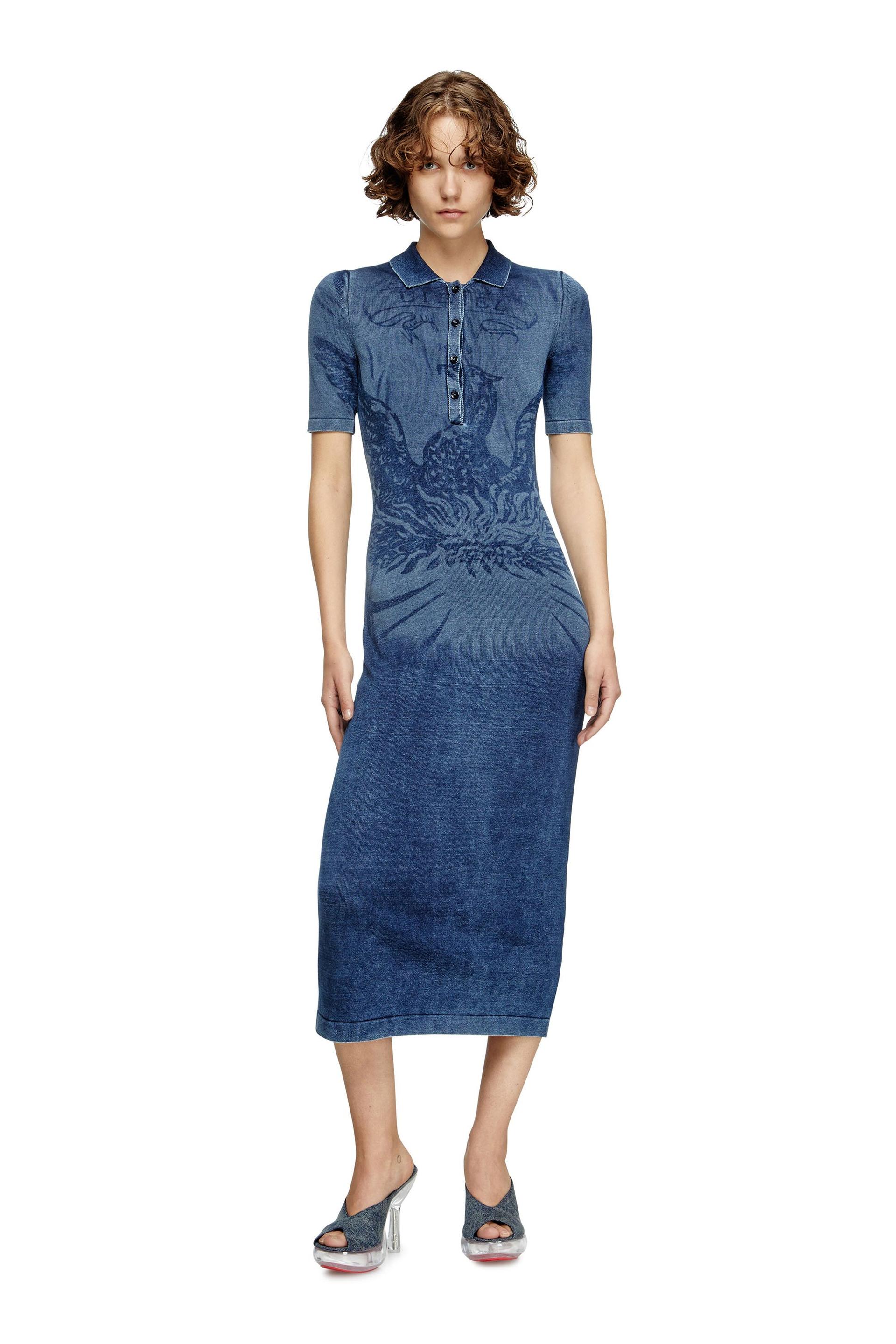 diesel - polo midi dress in denim-effect knit - dresses - woman - blue