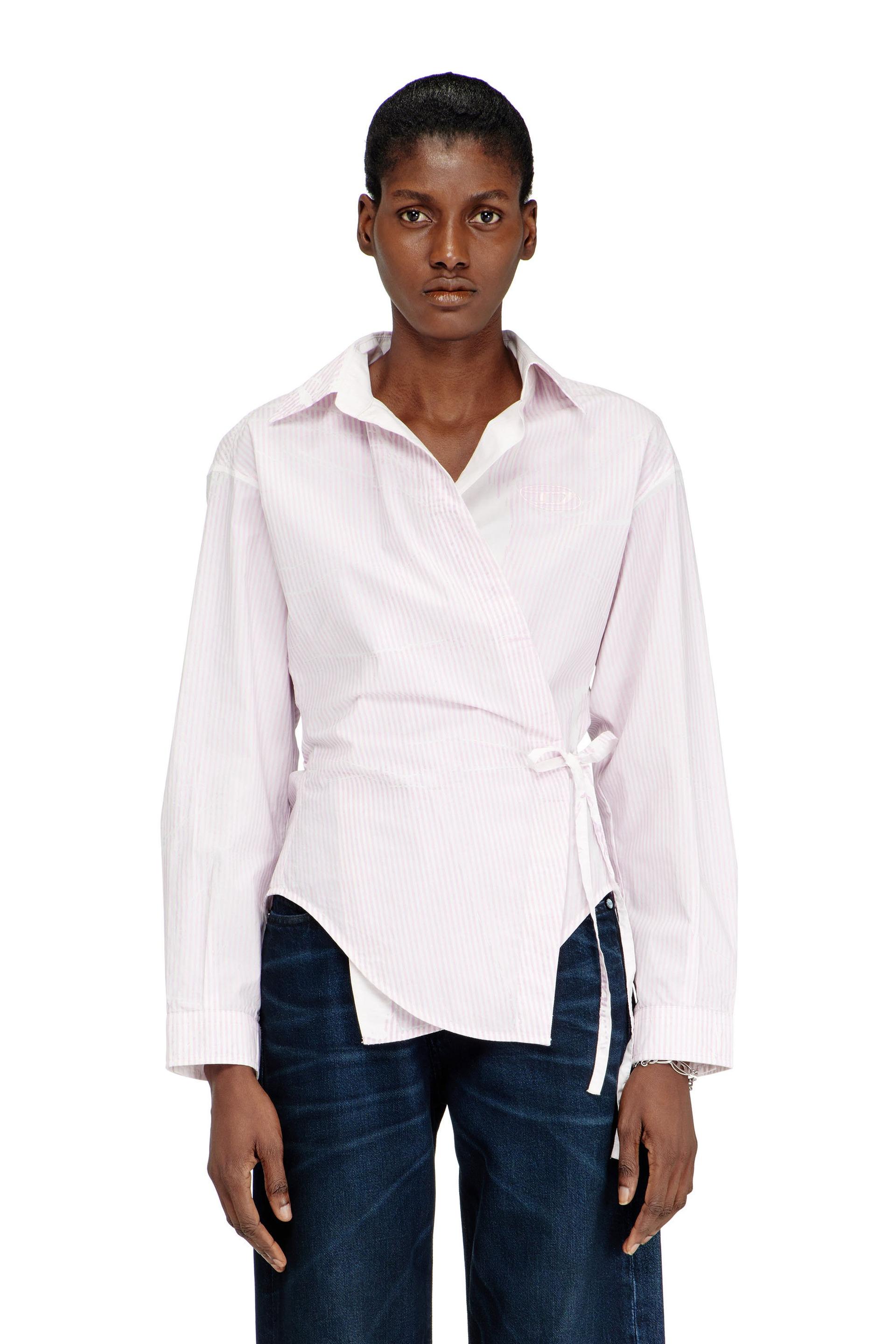 diesel - poplin wrap-around shirt with pinstripes - shirts - woman - pink
