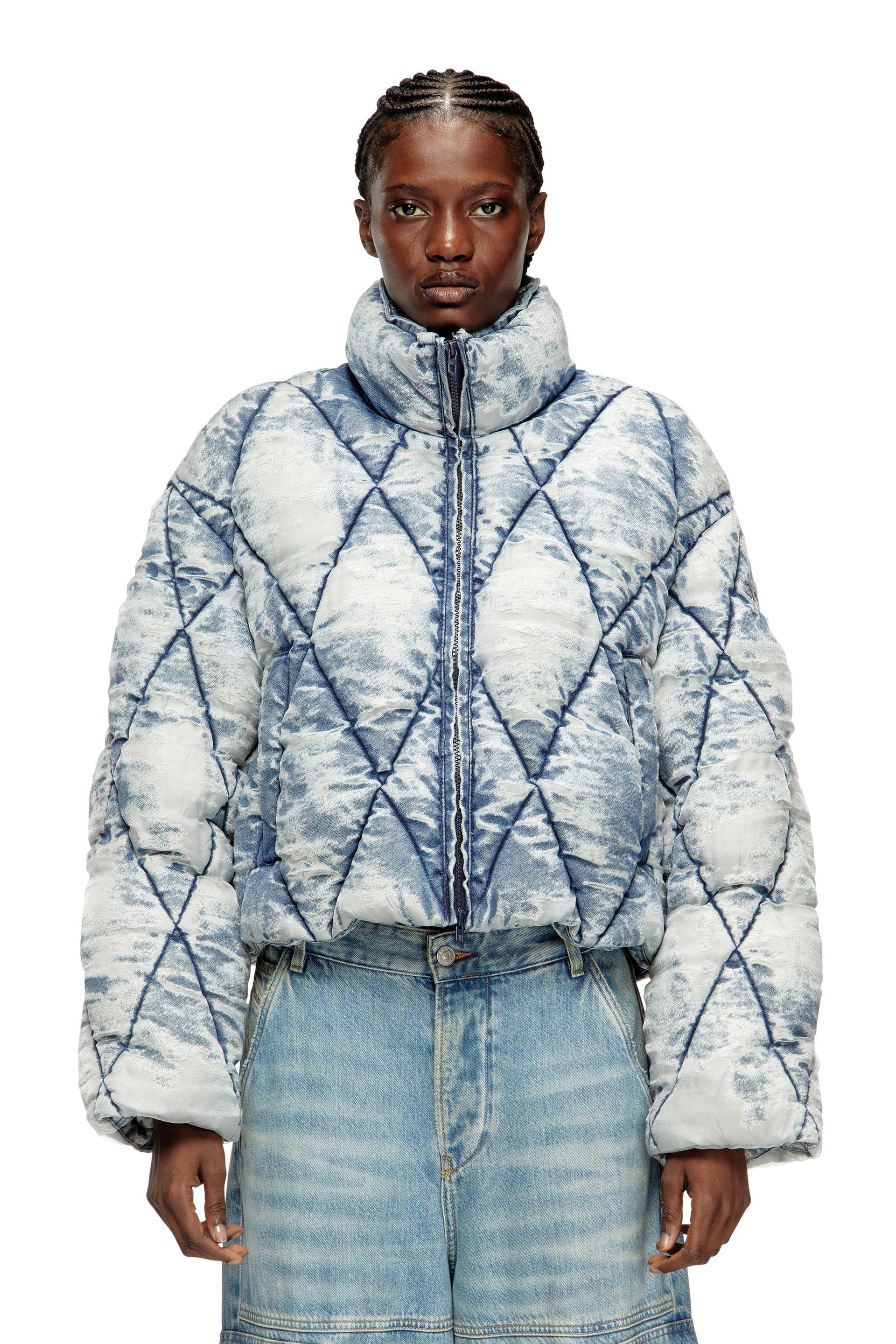 diesel - puffer jacket in argyle-quilted devoré shell - winter jackets - woman - blue