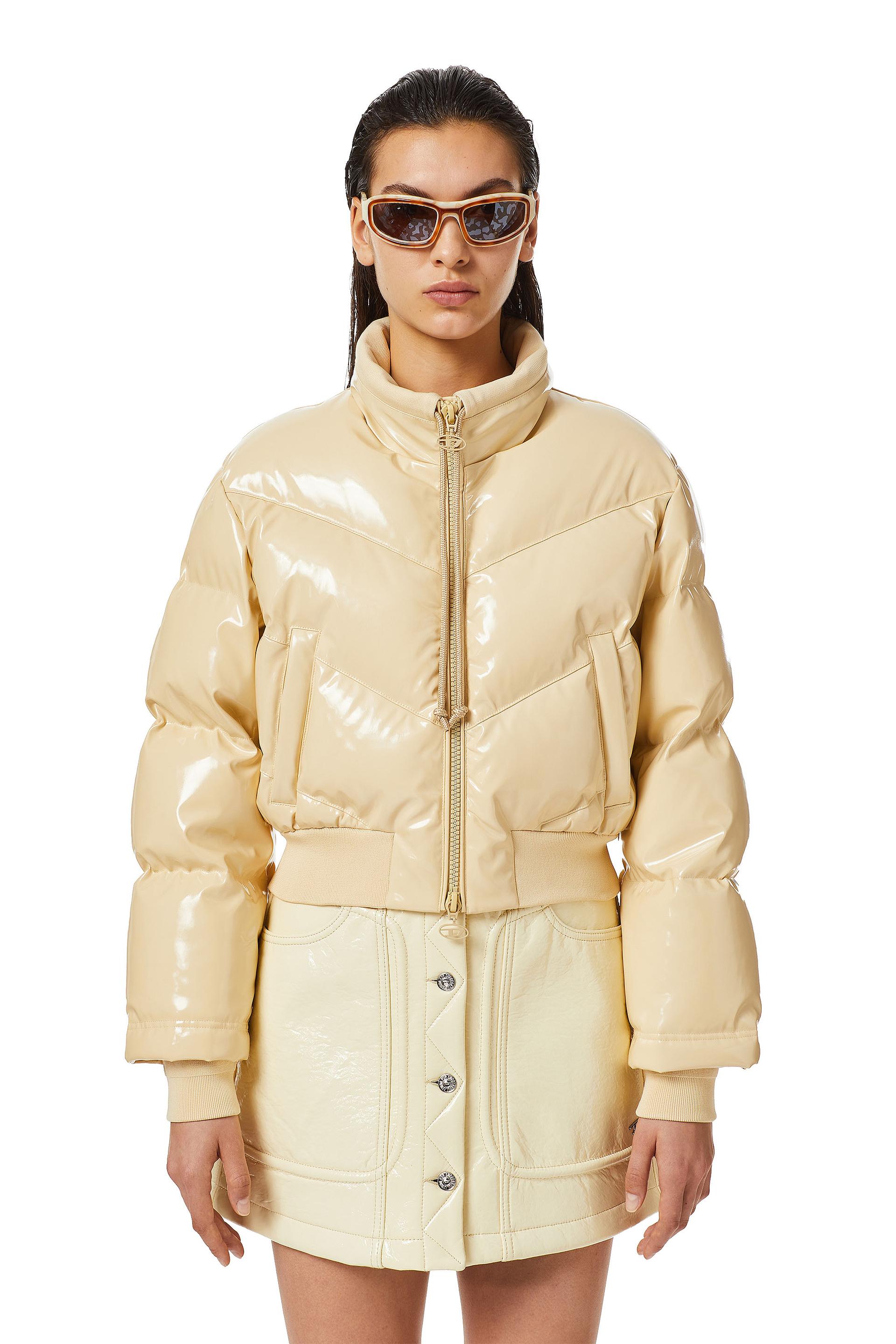 diesel - quilted-vinyl down bomber jacket - winter jackets - woman - beige