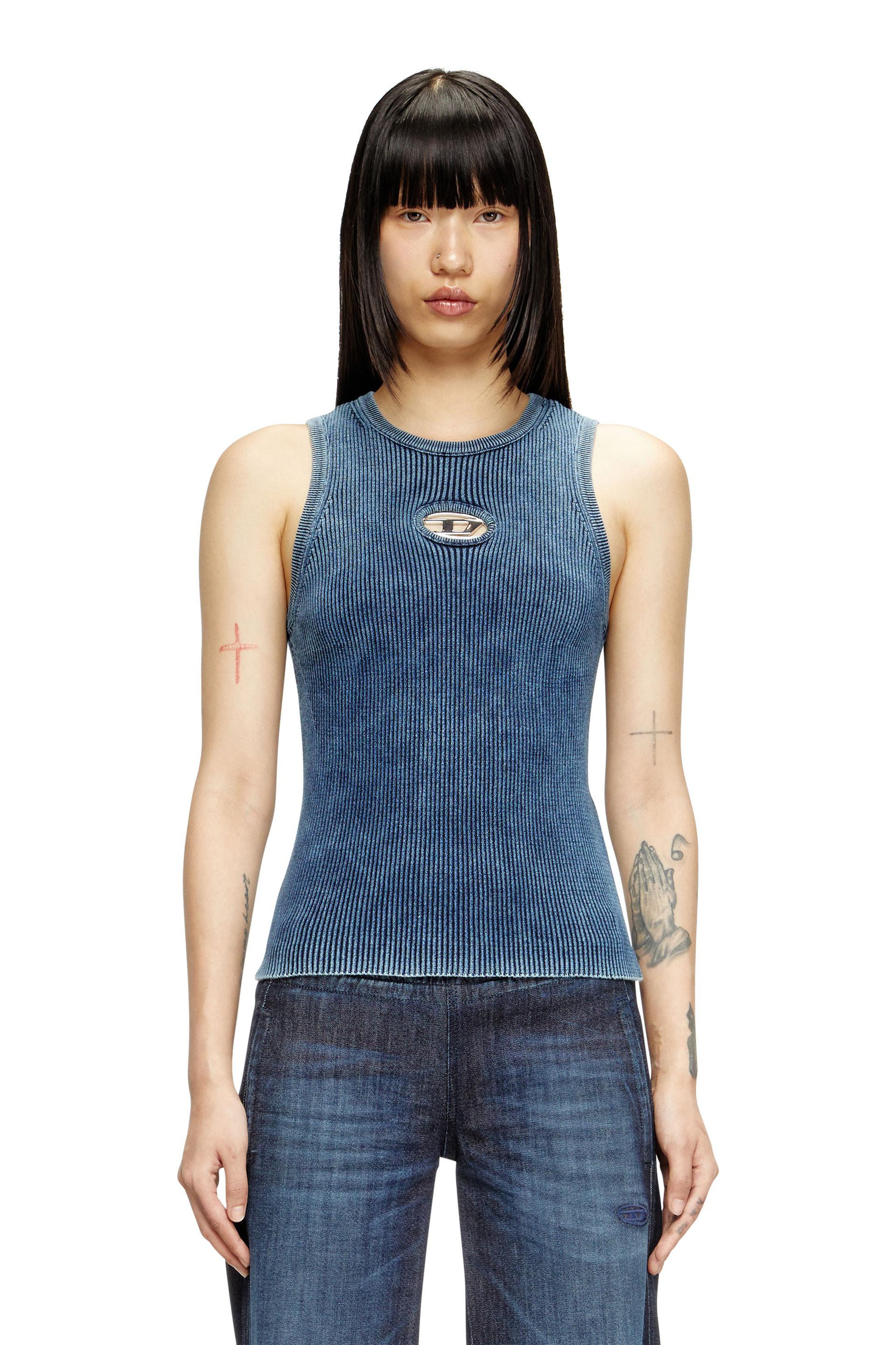 diesel - rib-knit tank top with oval d - tops - woman - blue
