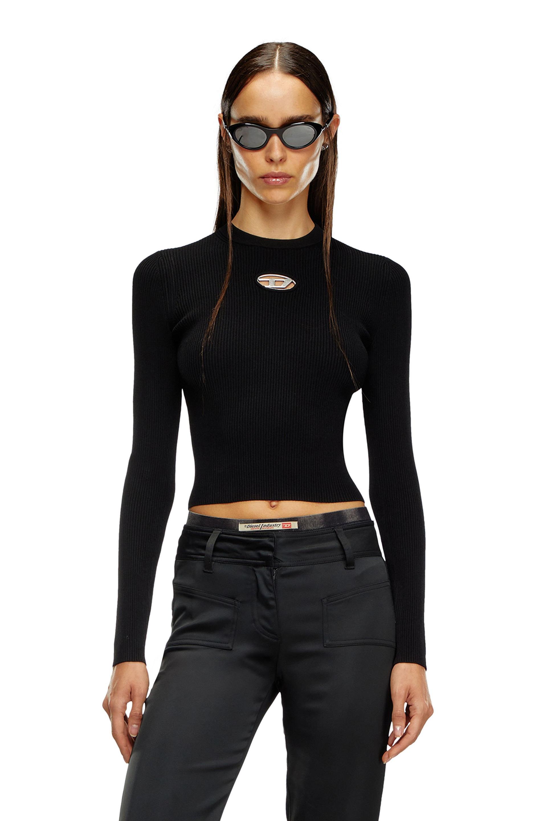 diesel - rib-knit viscose-blend top with oval d - tops - woman - black