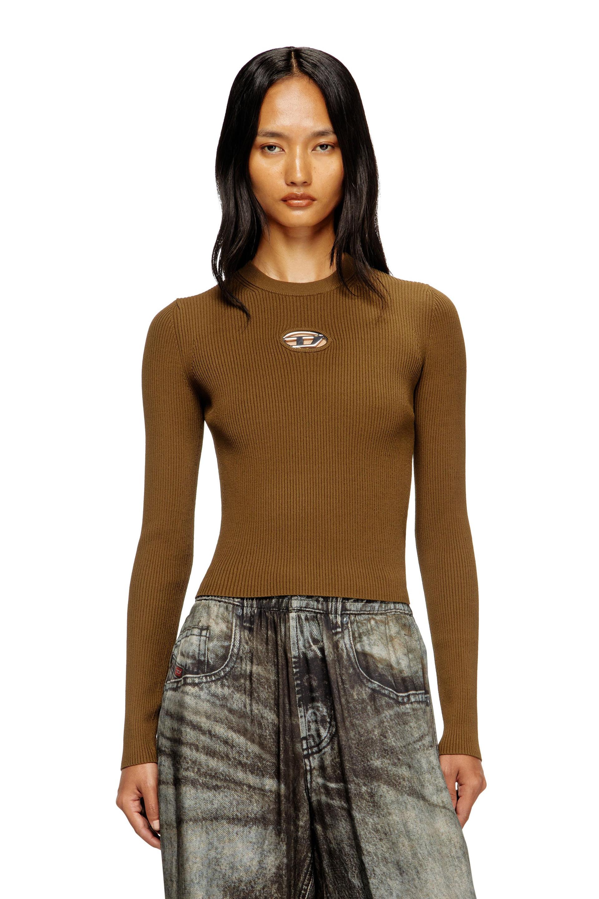diesel - rib-knit viscose-blend top with oval d - tops - woman - brown