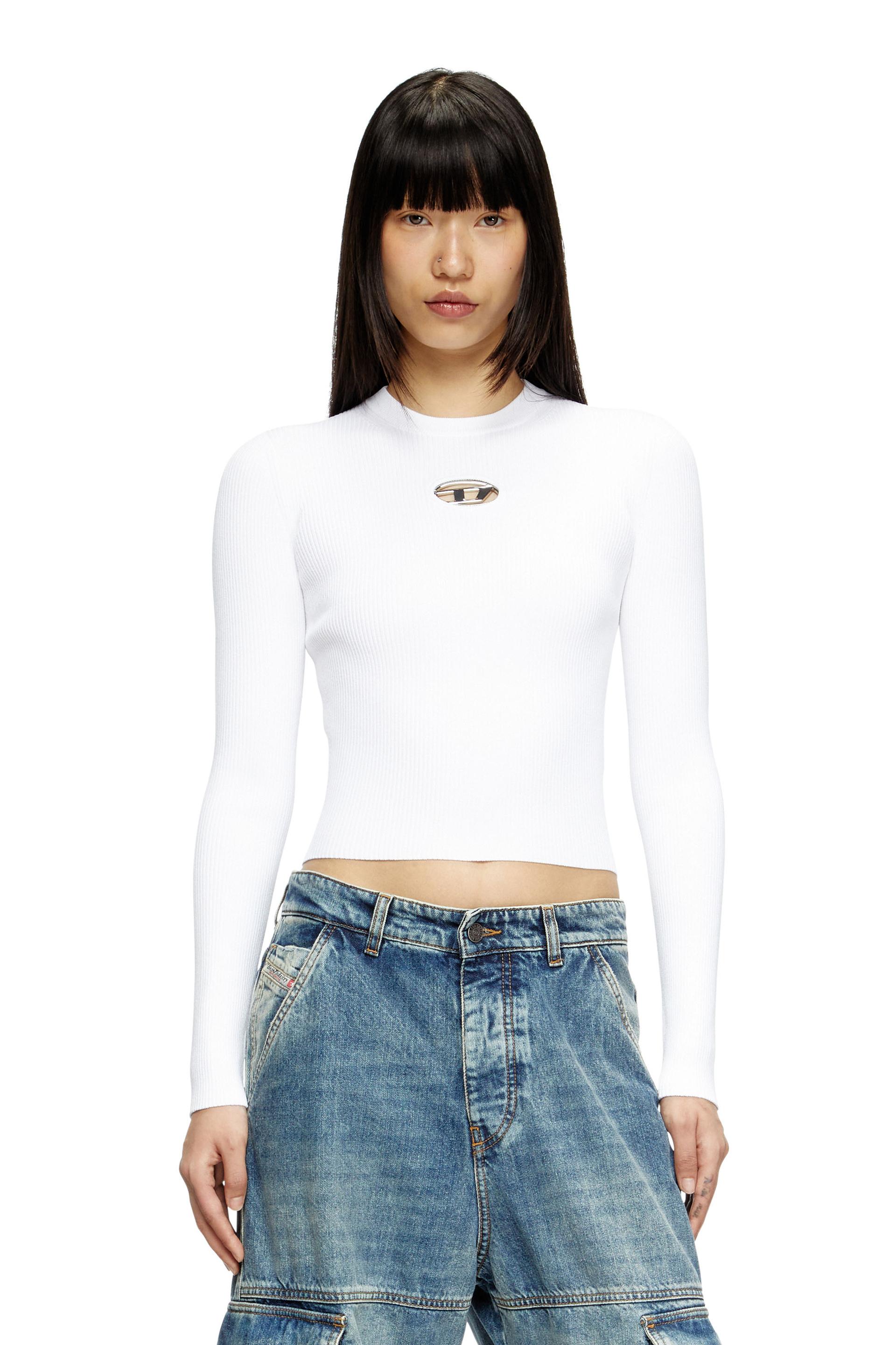 diesel - rib-knit viscose-blend top with oval d - tops - woman - white