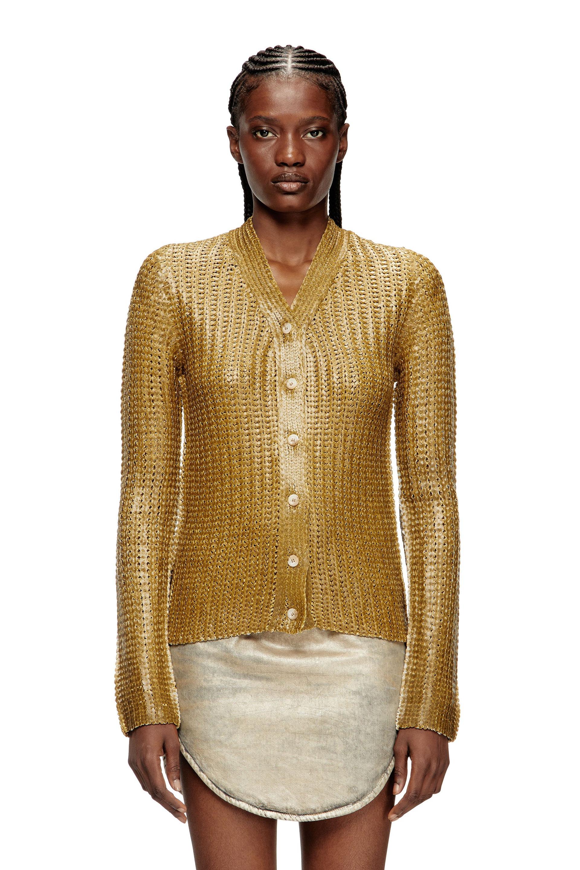diesel - ribbed cardigan with shiny effect - knitwear - woman - brown