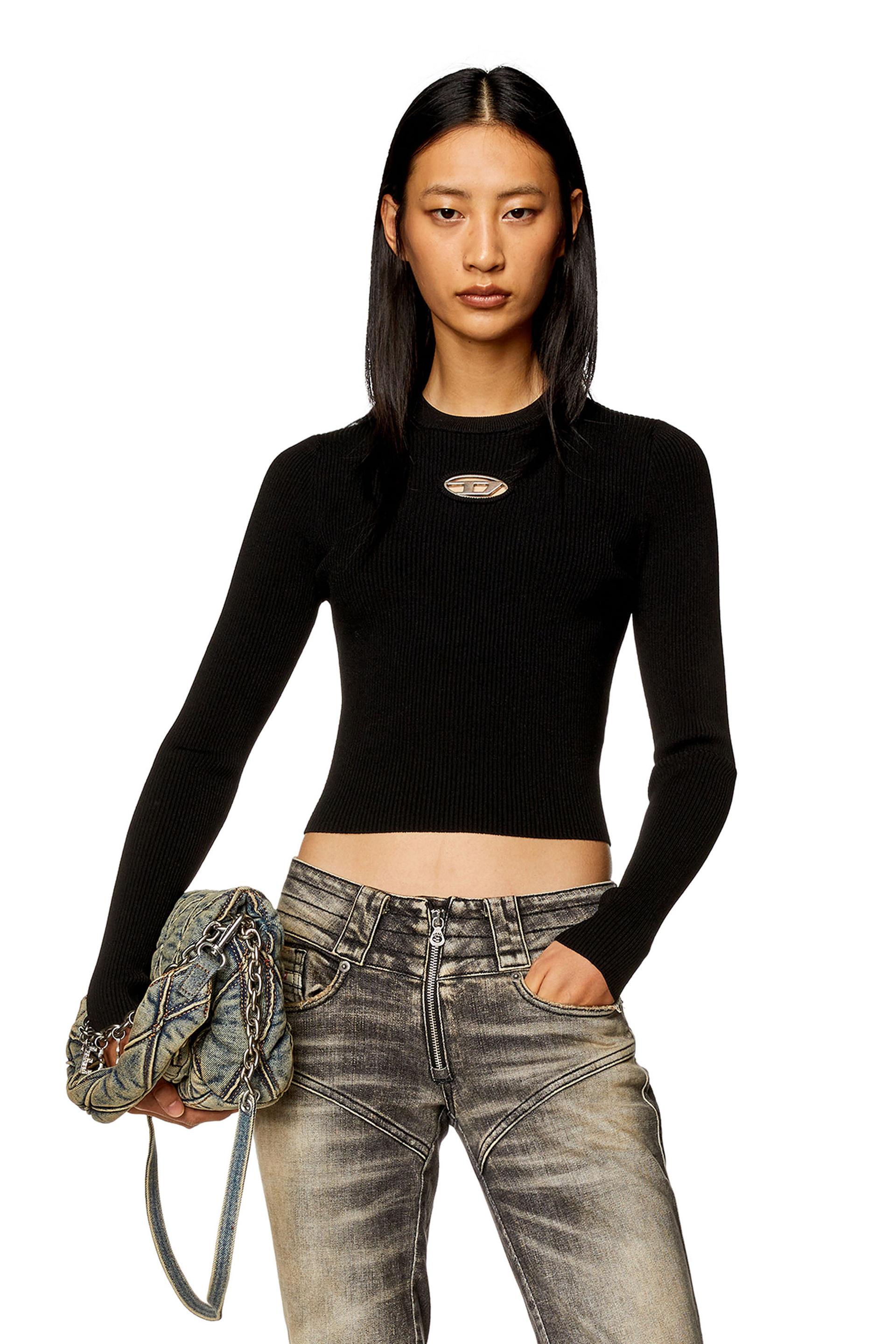 diesel - ribbed-knit long-sleeve top - t-shirts - woman - black