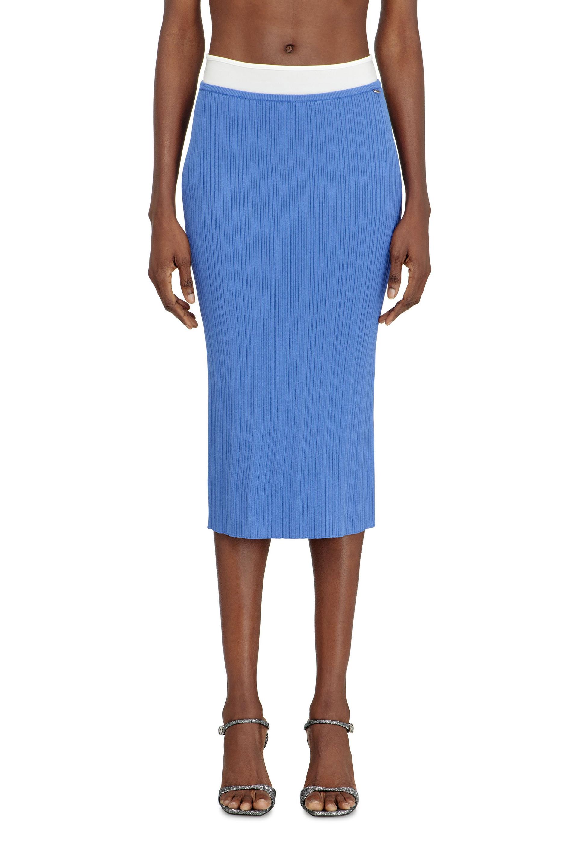 diesel - ribbed knit skirt with contrast waistband - skirts - woman - blue