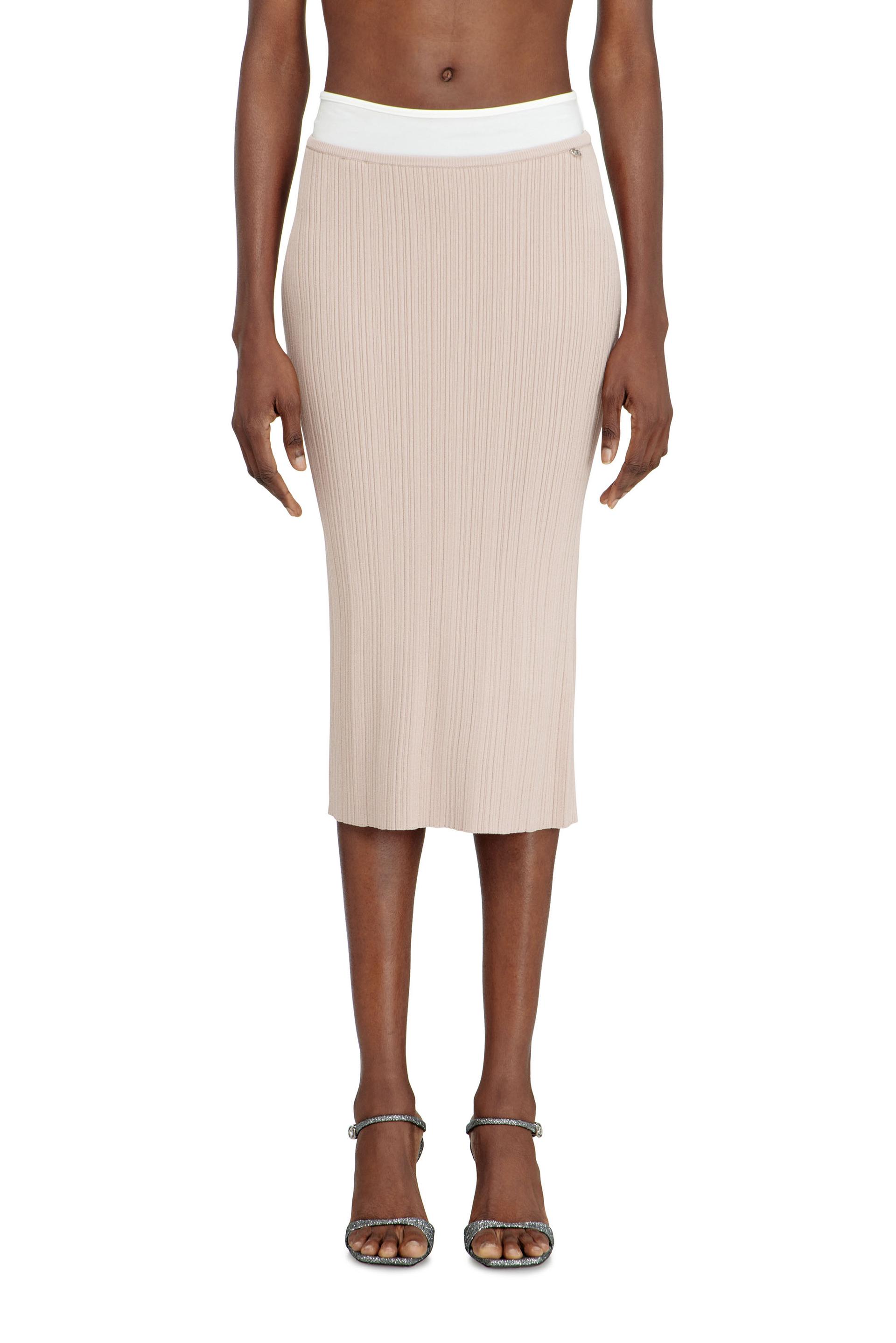 diesel - ribbed knit skirt with contrast waistband - skirts - woman - pink