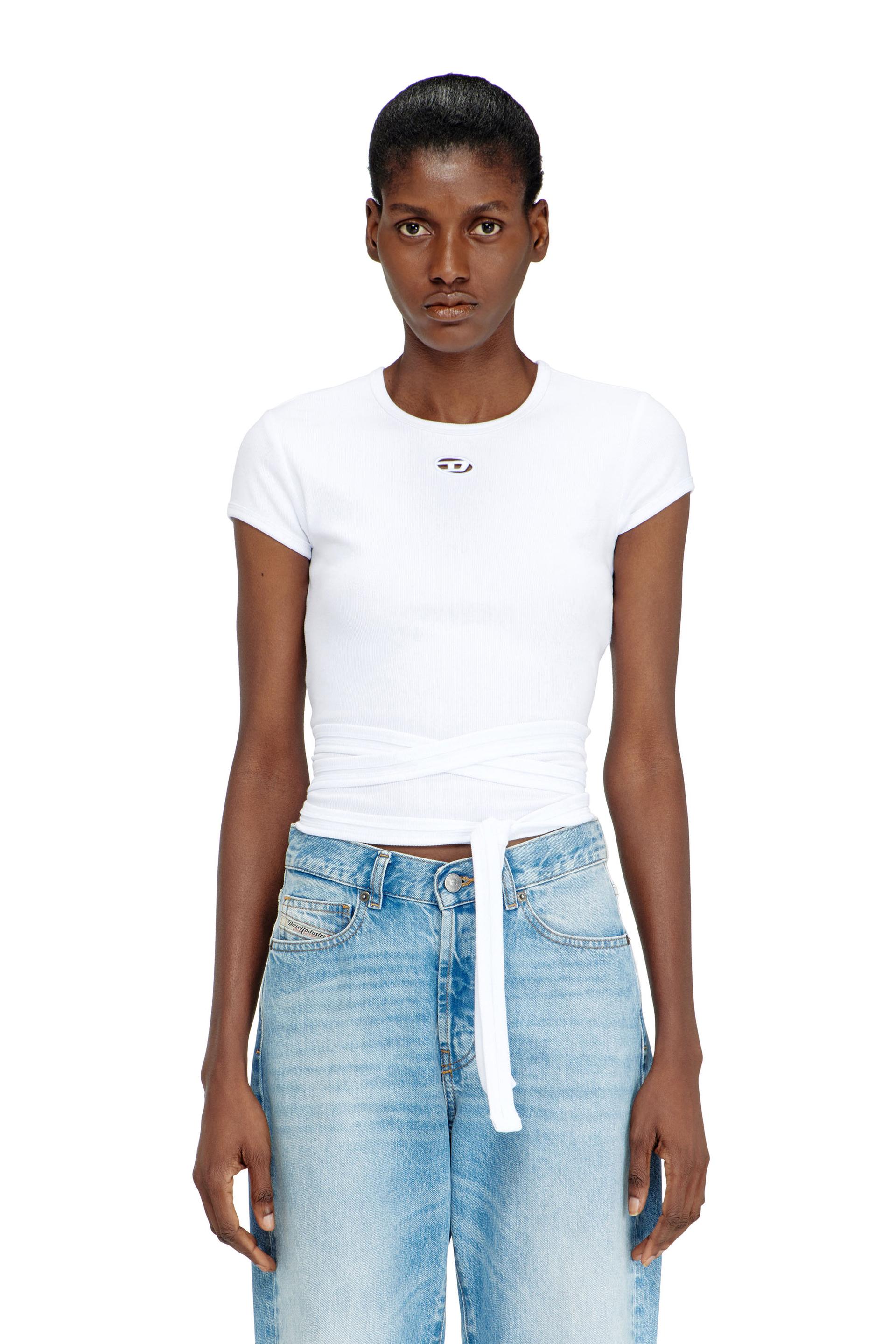 diesel - ribbed t-shirt with wrap-around laces - t-shirts - woman - white
