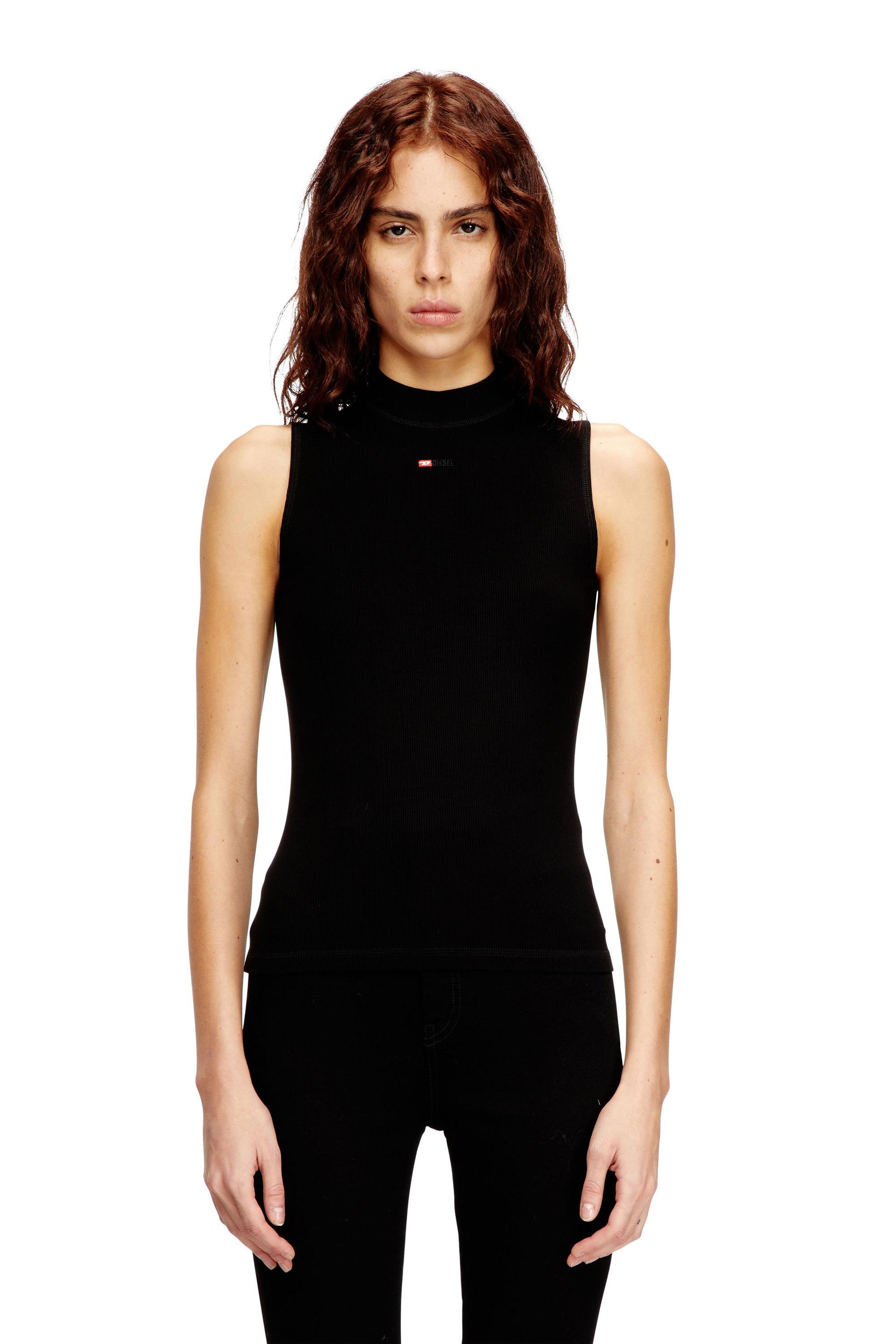 diesel - ribbed tank top with mock neck - t-shirts - woman - black