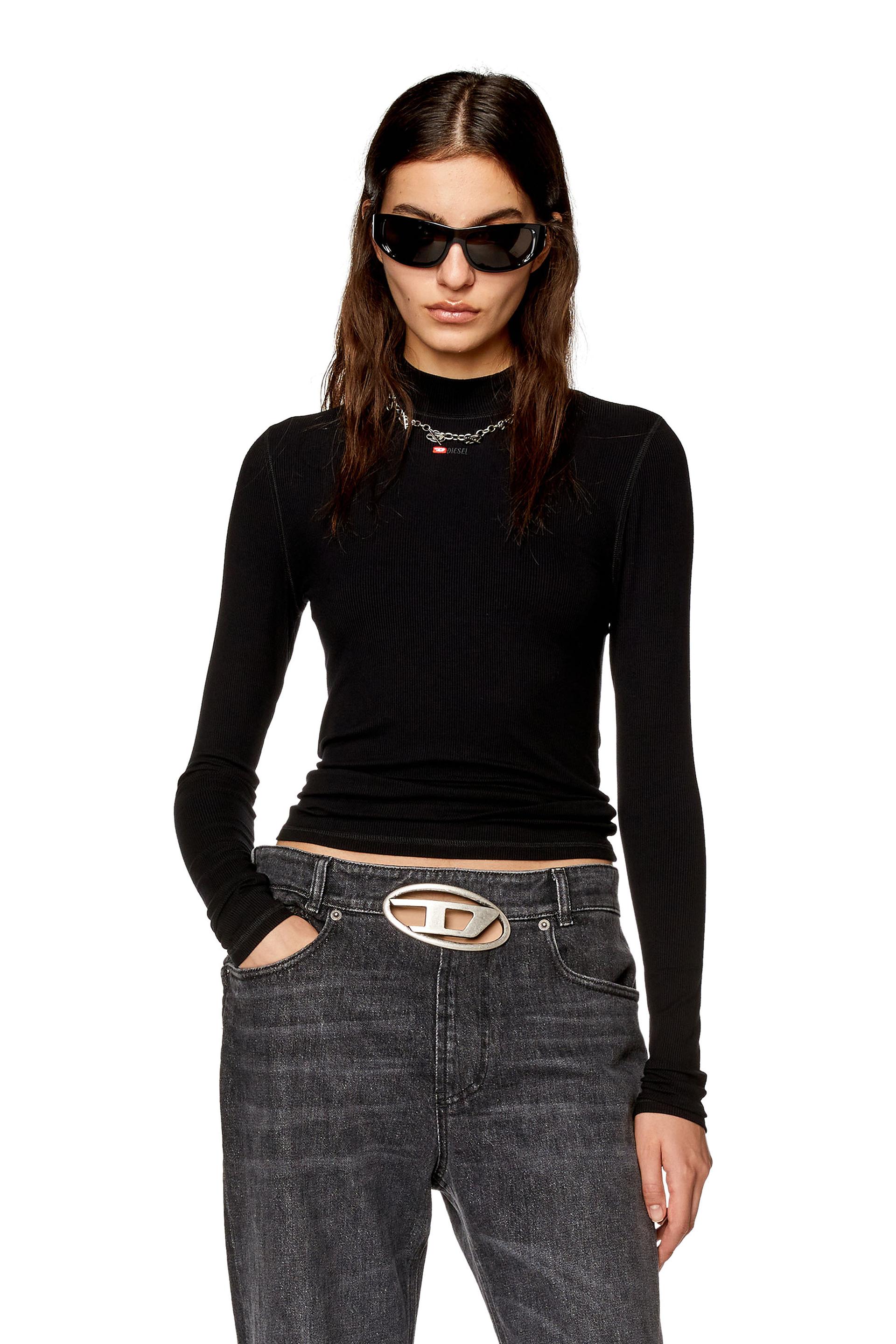 diesel - ribbed top with mock neck - t-shirts - woman - black