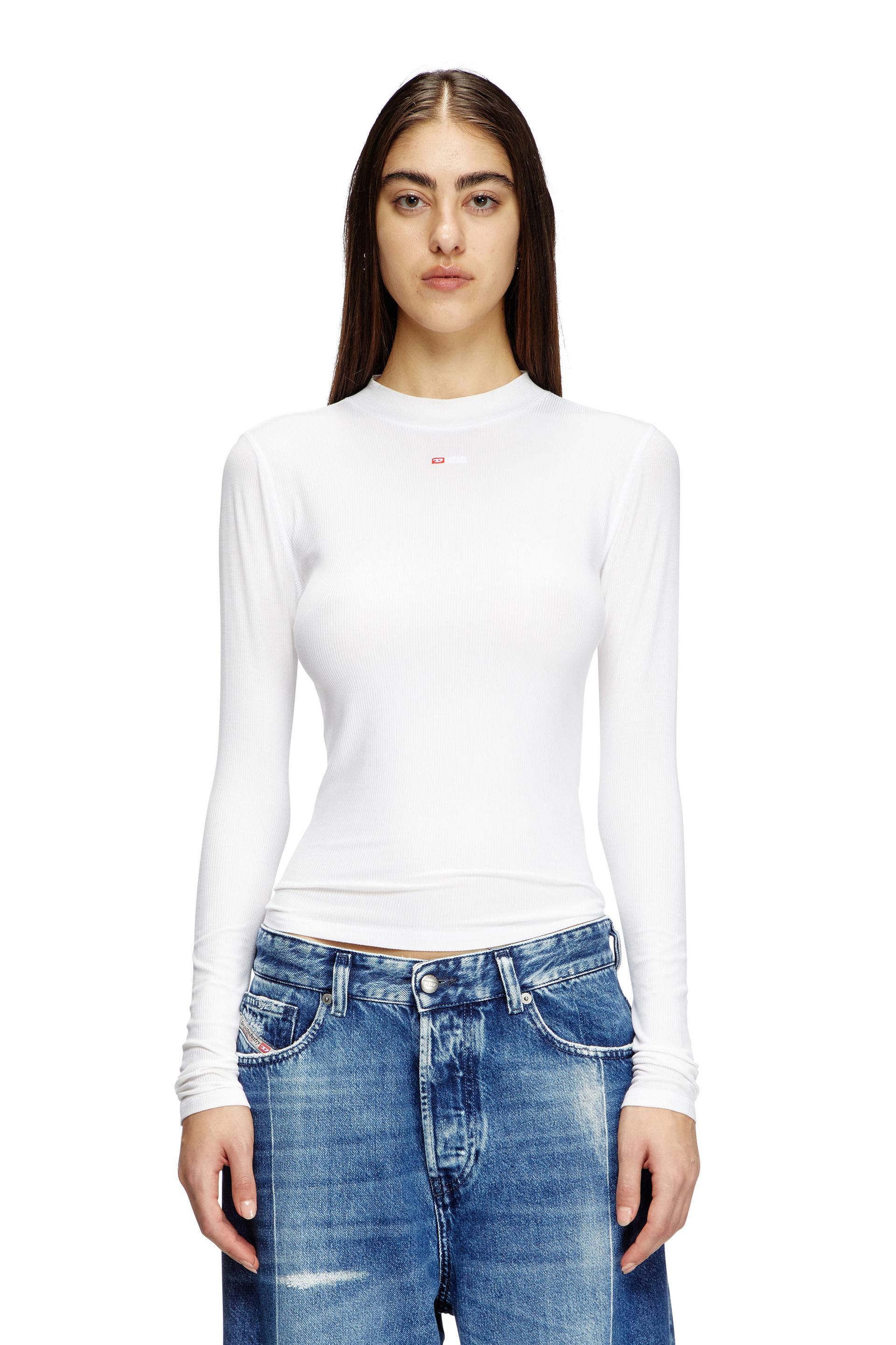 diesel - ribbed top with mock neck - t-shirts - woman - white