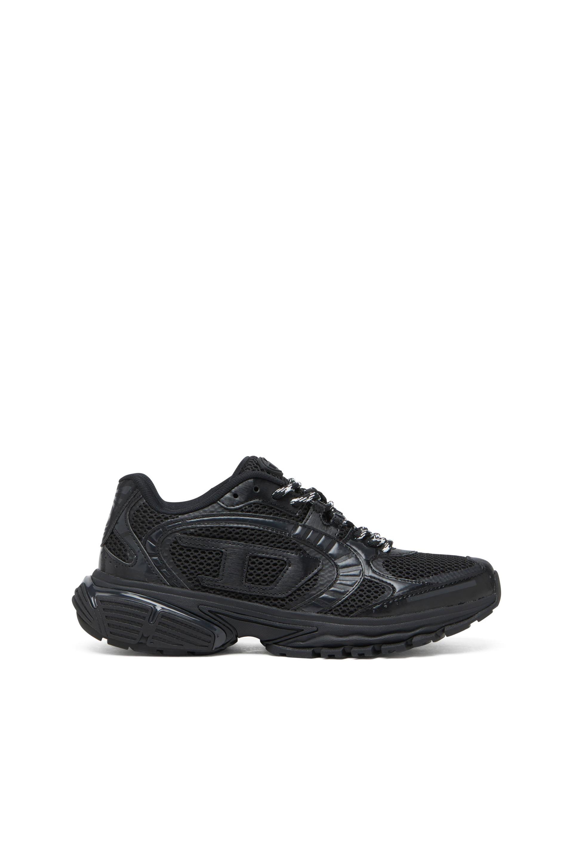 diesel - s-pro-v-dense-monochrome mesh sneakers with oval d logo - sneakers - woman - black