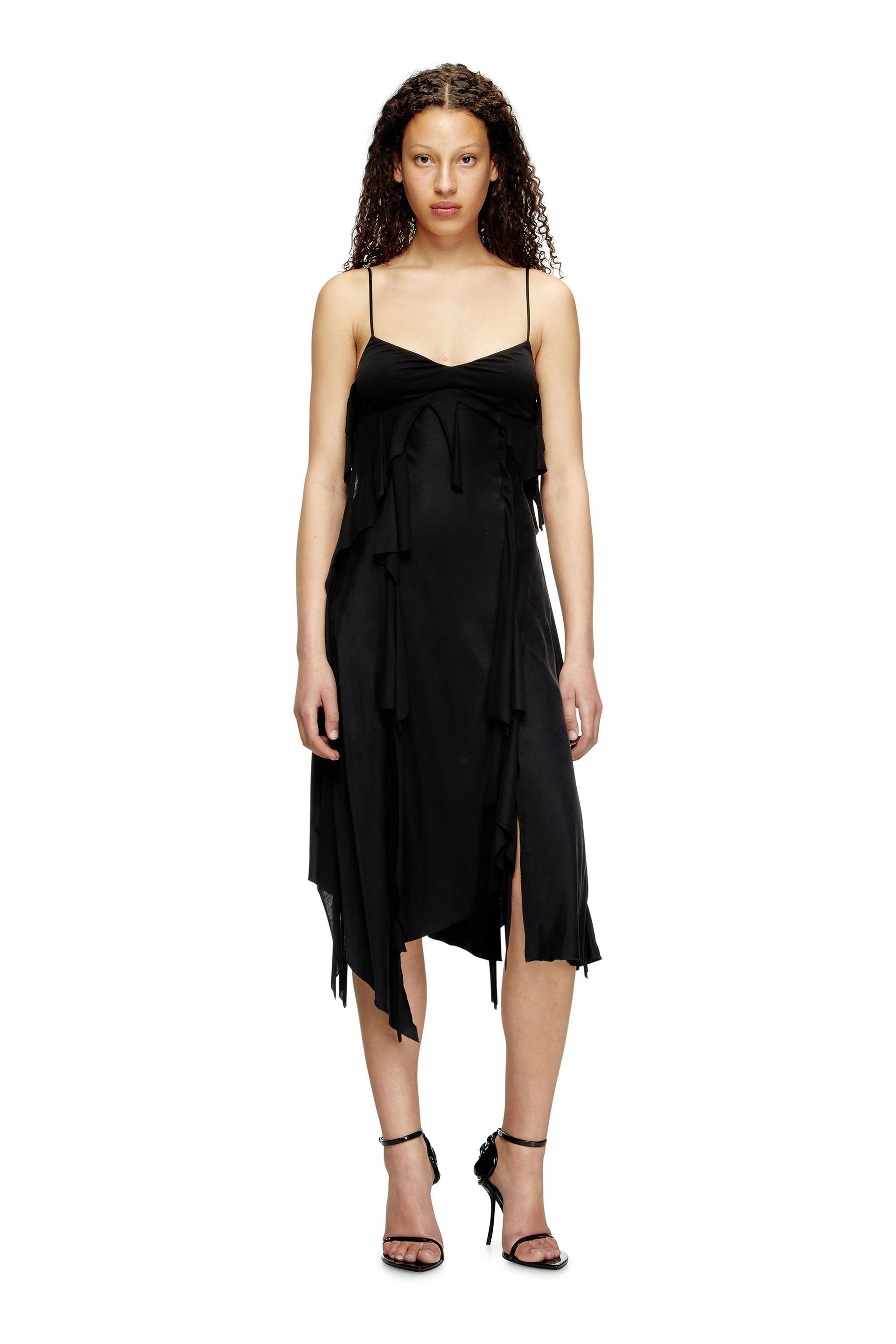 diesel - satin dress with raw-cut flounces - dresses - woman - black
