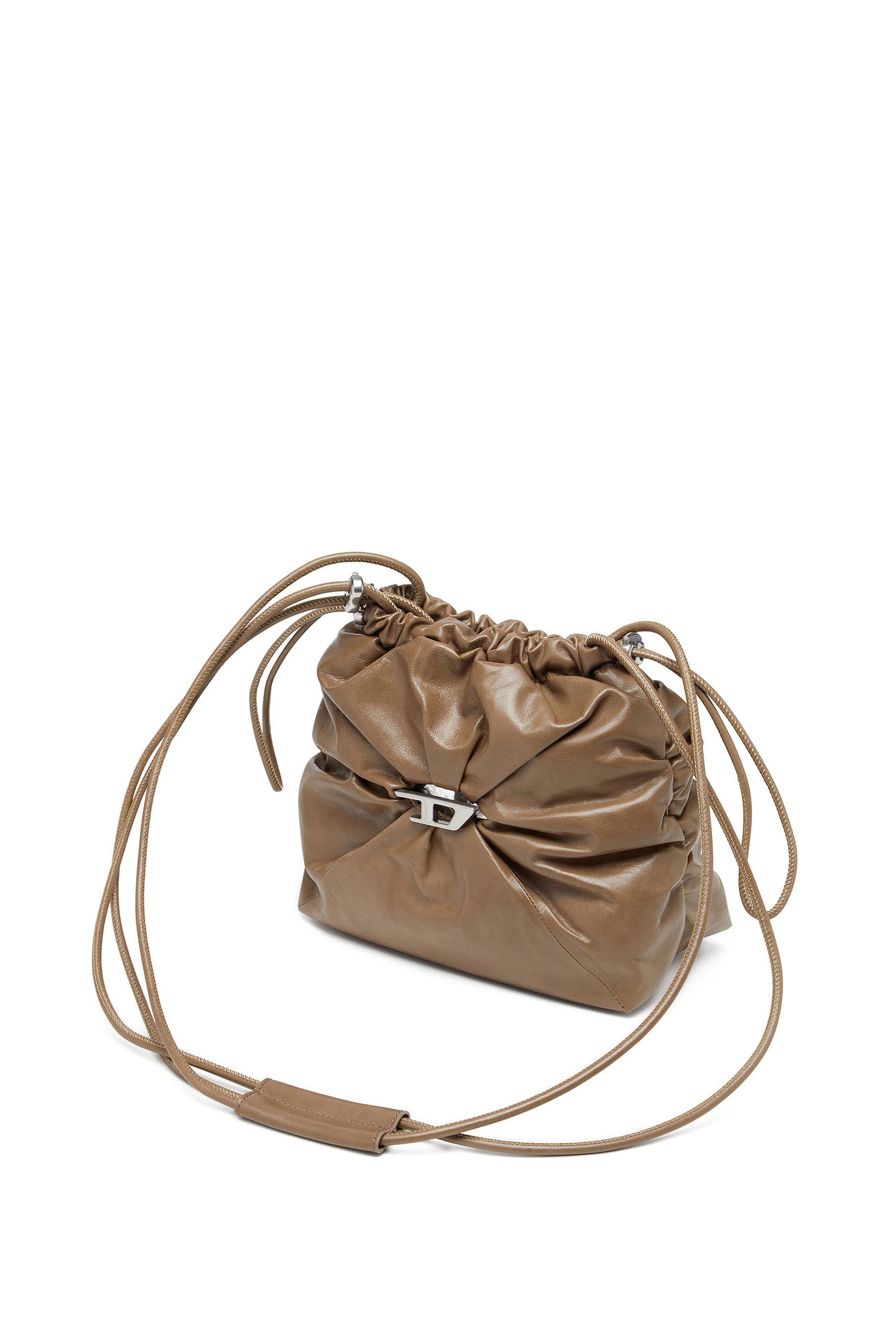 diesel - scrunch-d-bucket bag in shiny wrinkled leather - shoulder bags - woman - brown