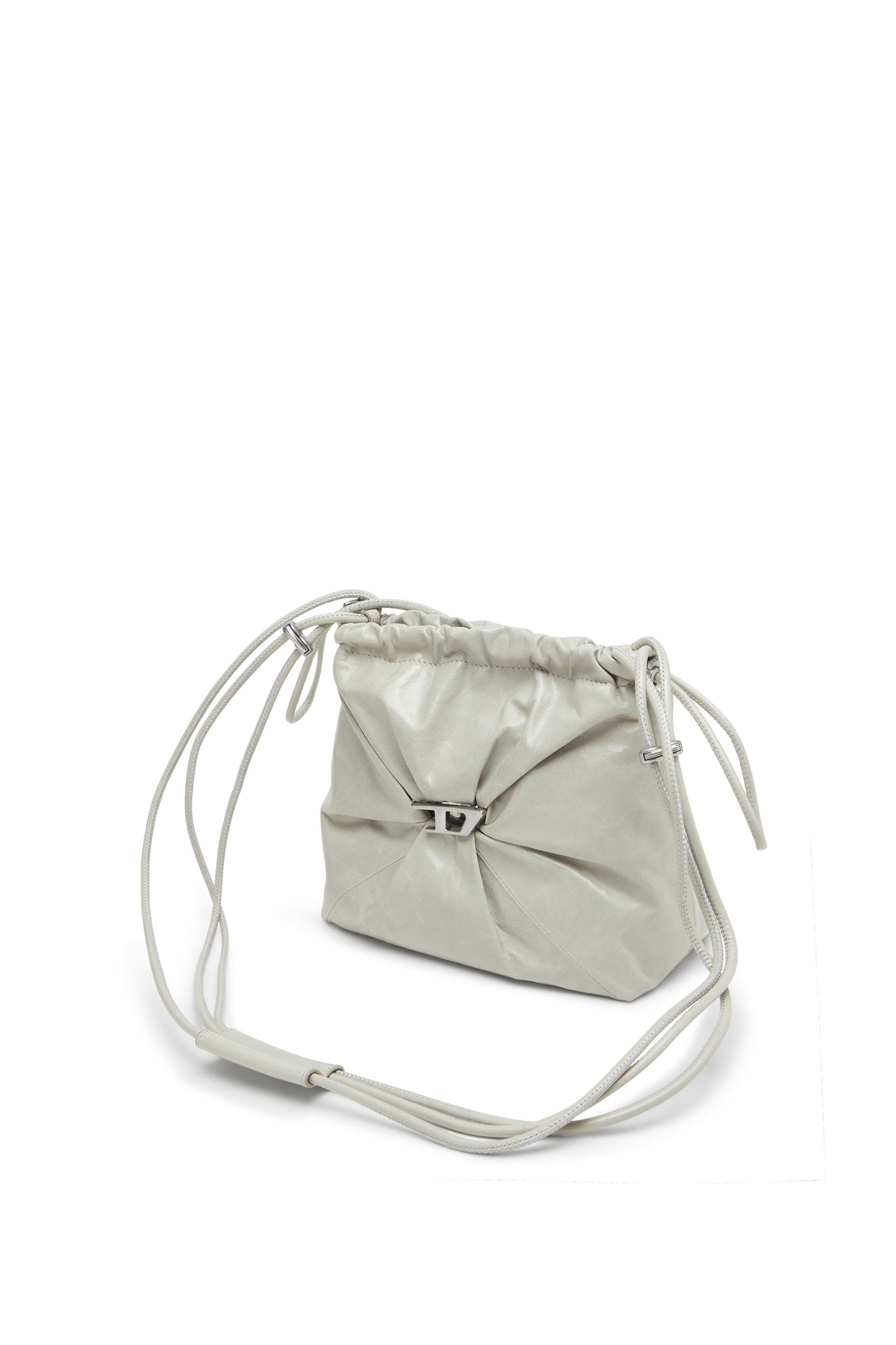 diesel - scrunch-d-bucket bag in shiny wrinkled leather - shoulder bags - woman - white