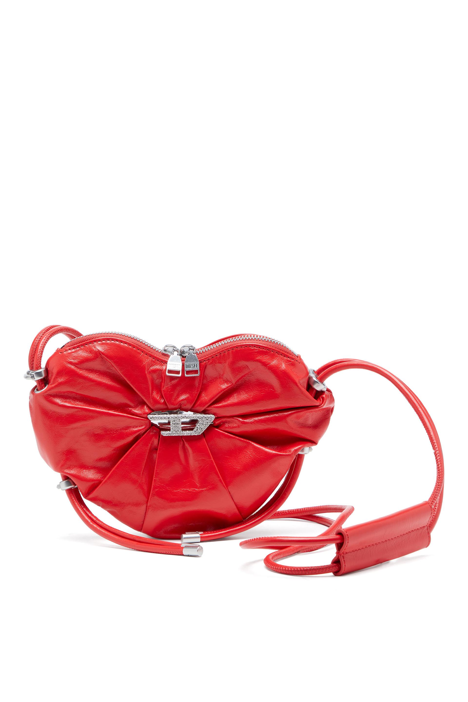 diesel - scrunch-d-heart shoulder bag in scrunched leather - shoulder bags - woman - red