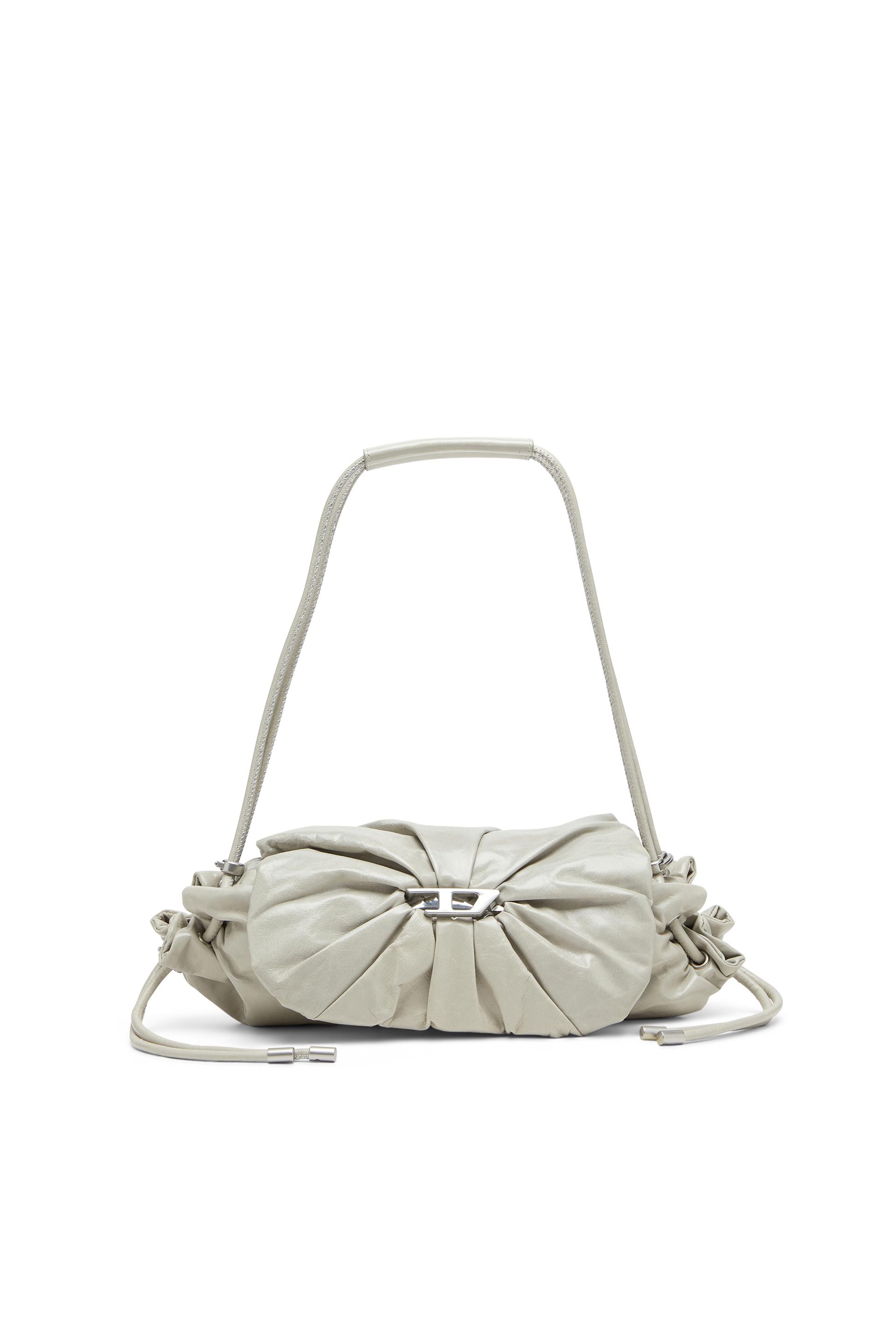 diesel - scrunch-d-small shoulder bag in shiny scrunched leather - shoulder bags - woman - white
