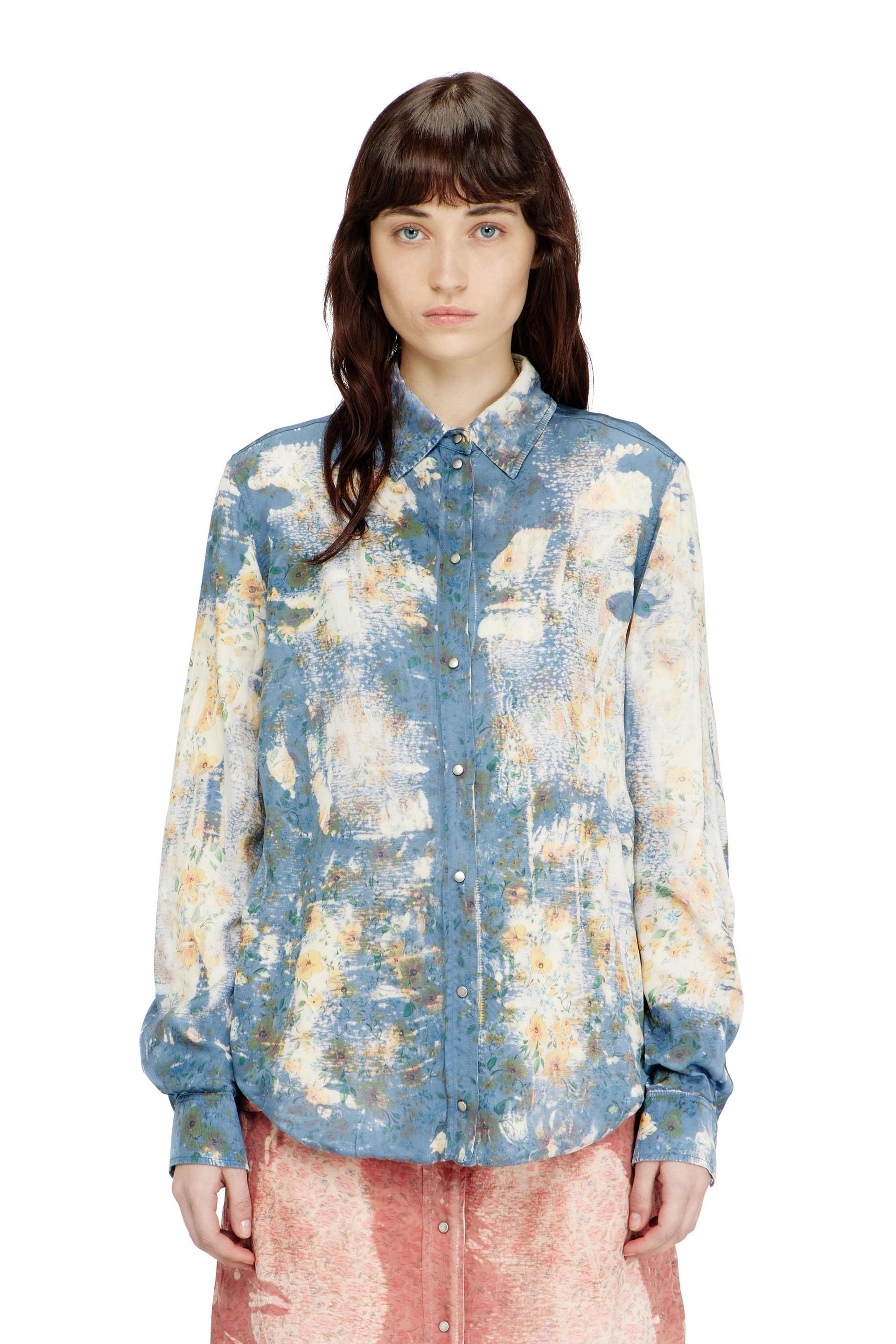 diesel - shirt with floral x-ray effect - shirts - woman - blue
