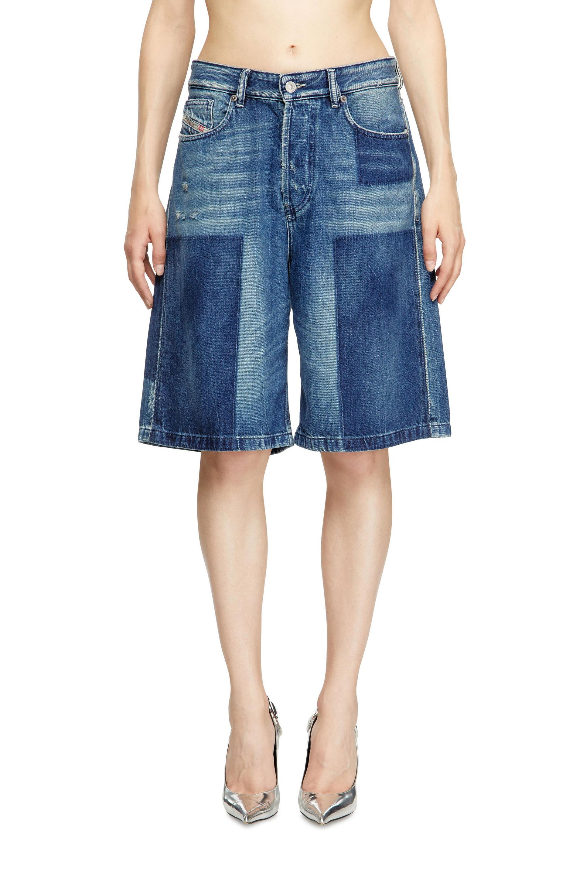 diesel - shorts in contrast-effect denim - shorts - woman - blue