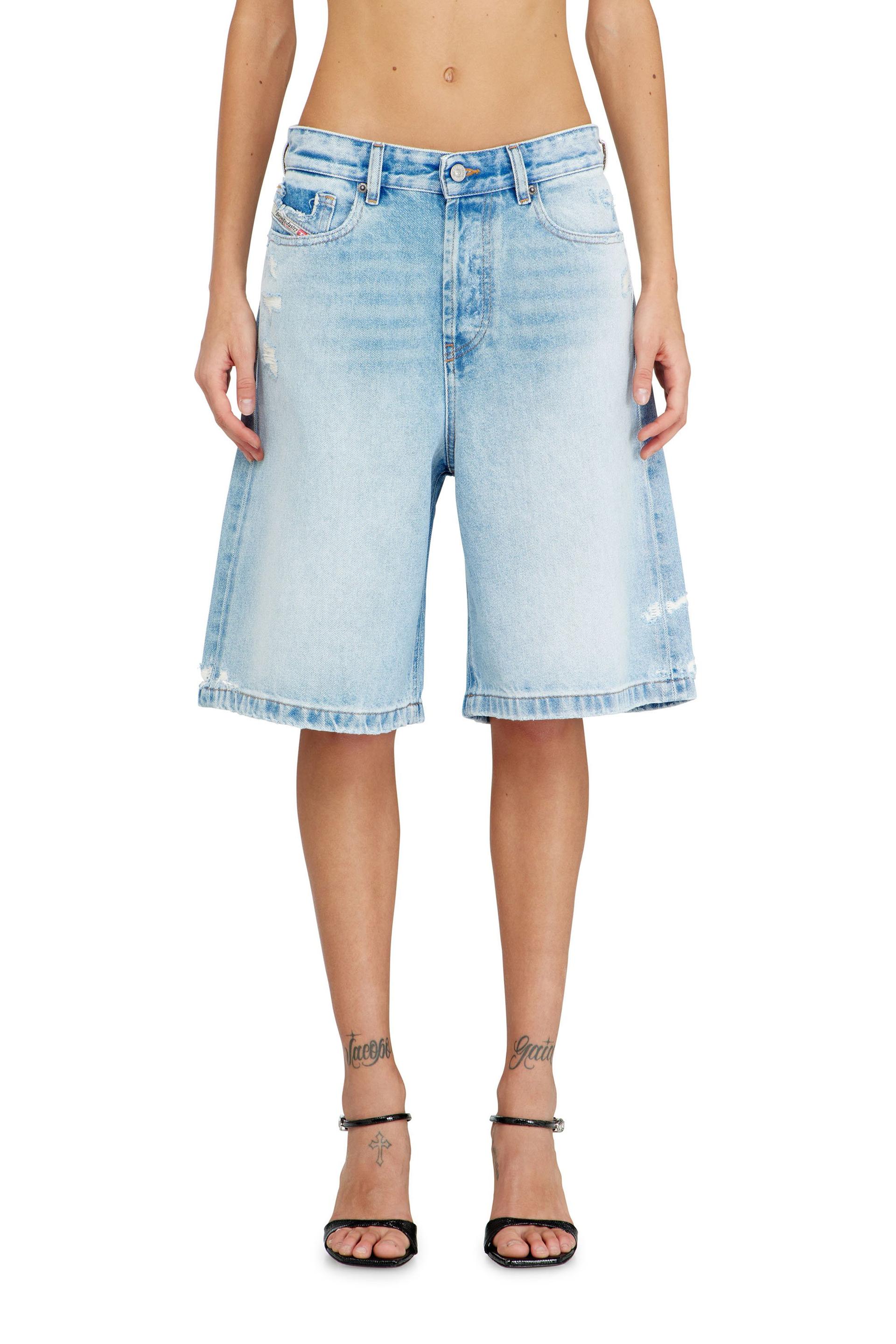 diesel - shorts in destroyed denim - shorts - woman - blue