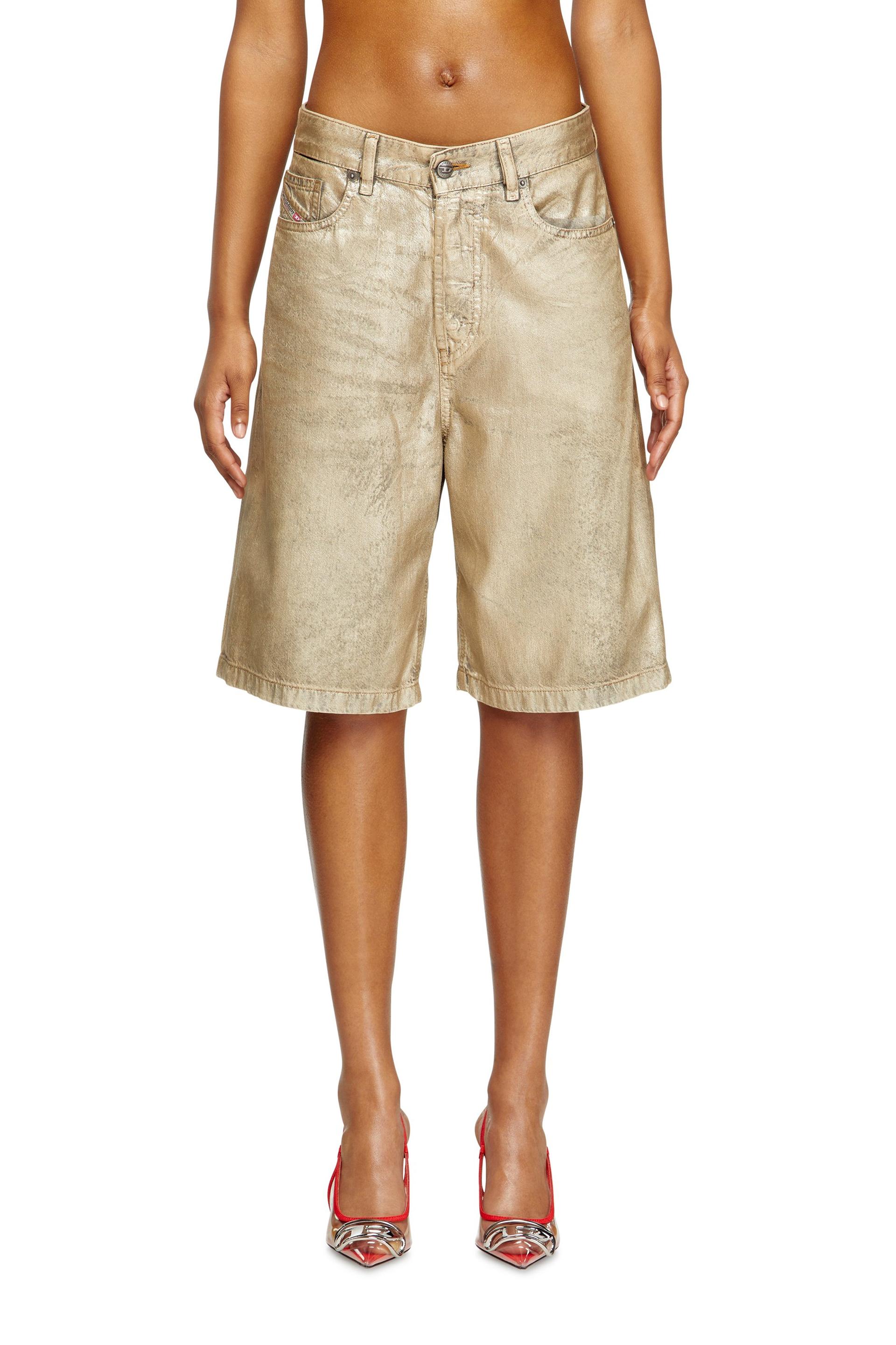 diesel - shorts in distressed metallic denim - denim short pants - woman - gold