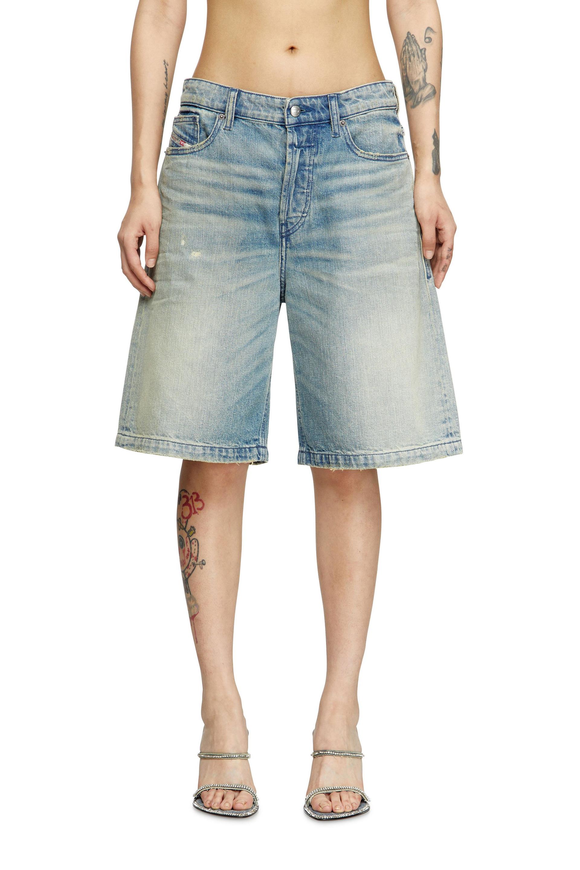 diesel - shorts in worn-effect denim - shorts - woman - blue