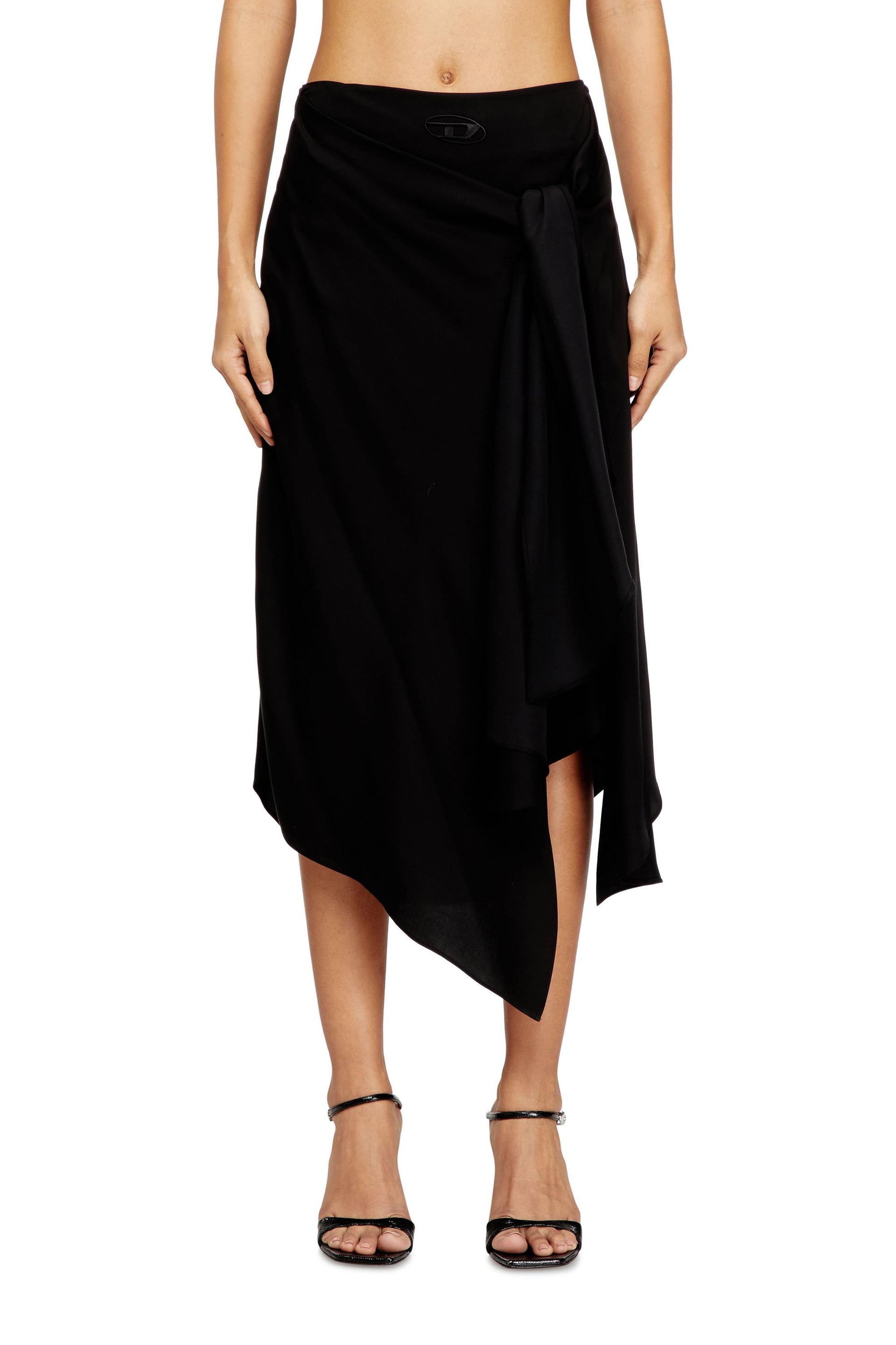 diesel - skirt in fluid cupro with front knot - skirts - woman - black