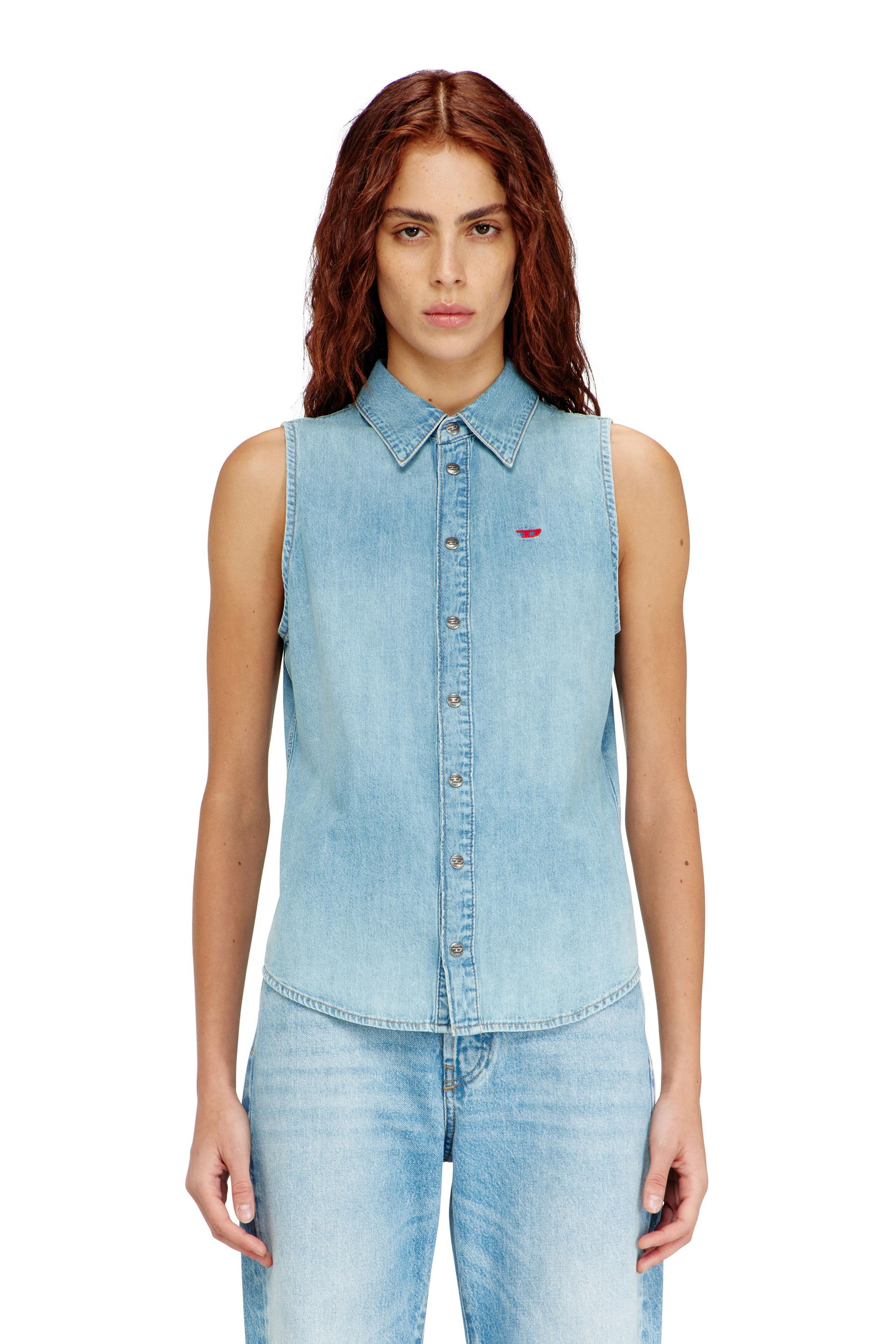 diesel - sleeveless denim shirt - denim shirts - woman - blue