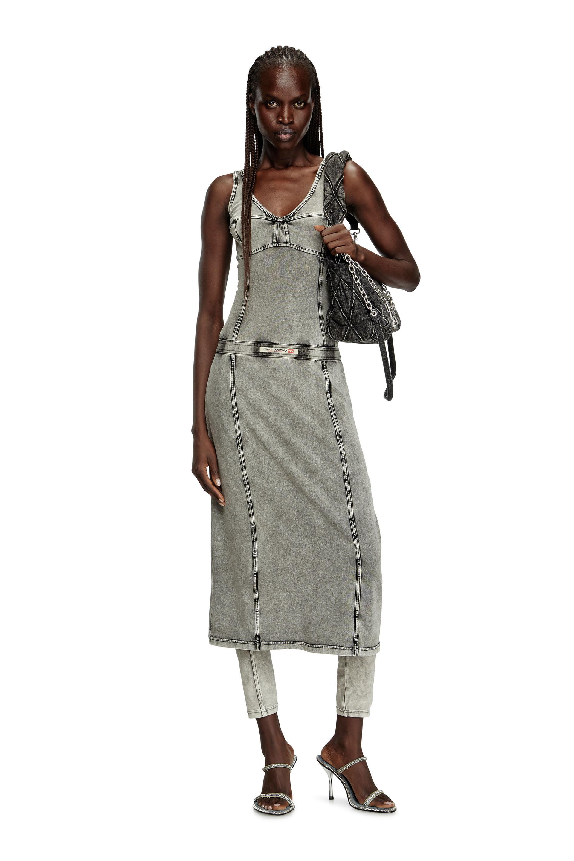 diesel - sleeveless midi dress with denim effect - dresses - woman - grey