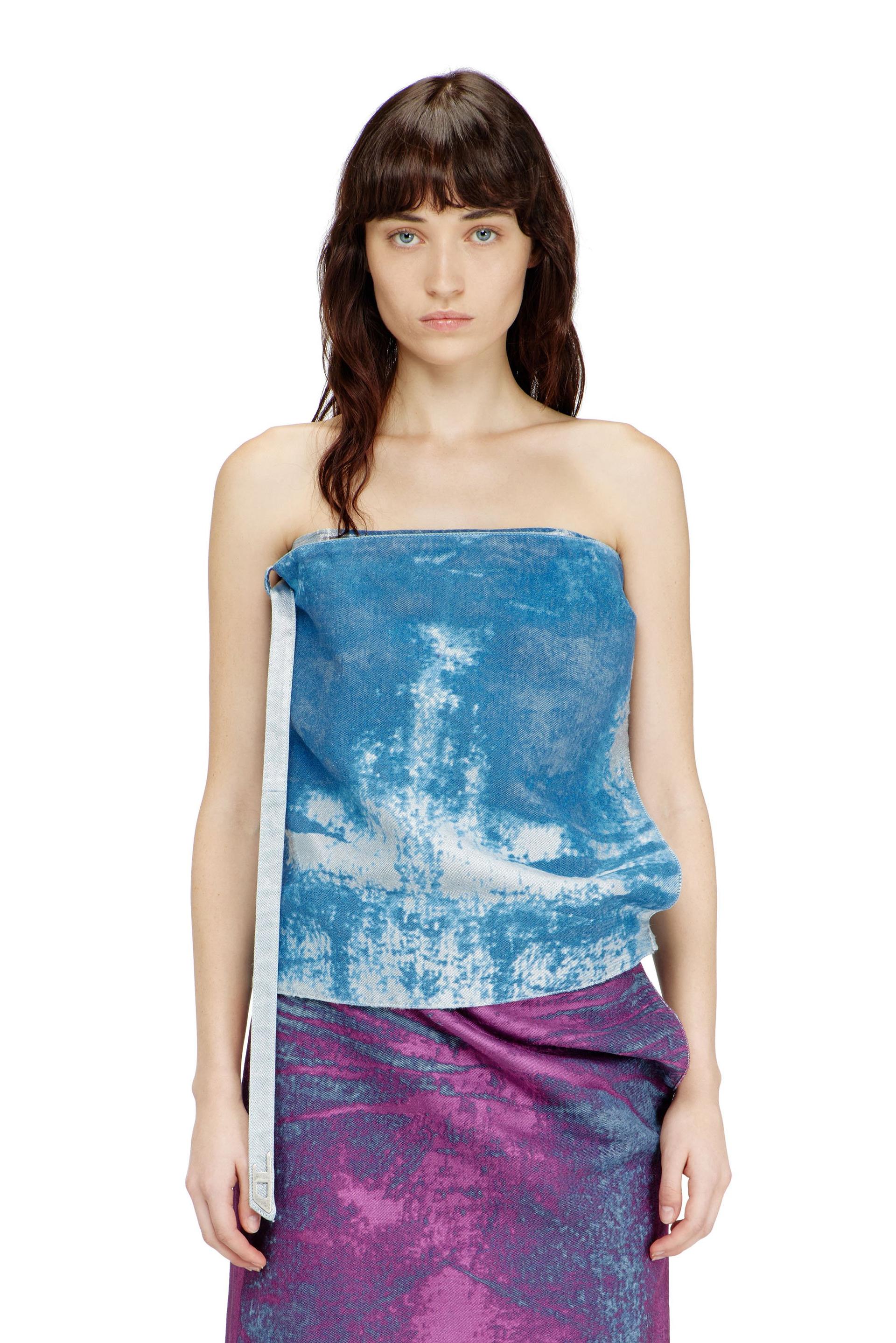 diesel - sleeveless top in coloured satin denim - tops - woman - blue