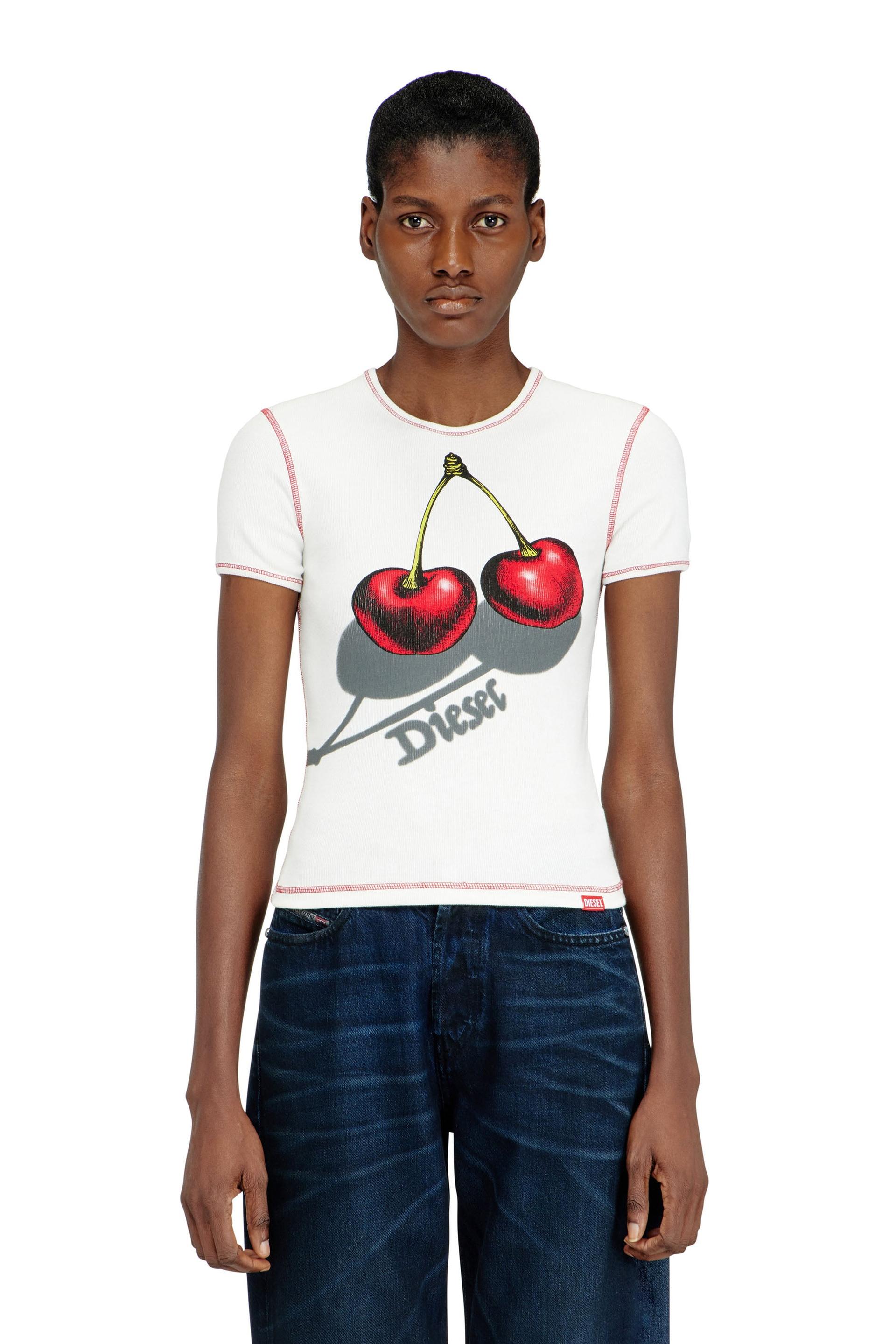 diesel - slim cotton t-shirt with cherry print - t-shirts - woman - white
