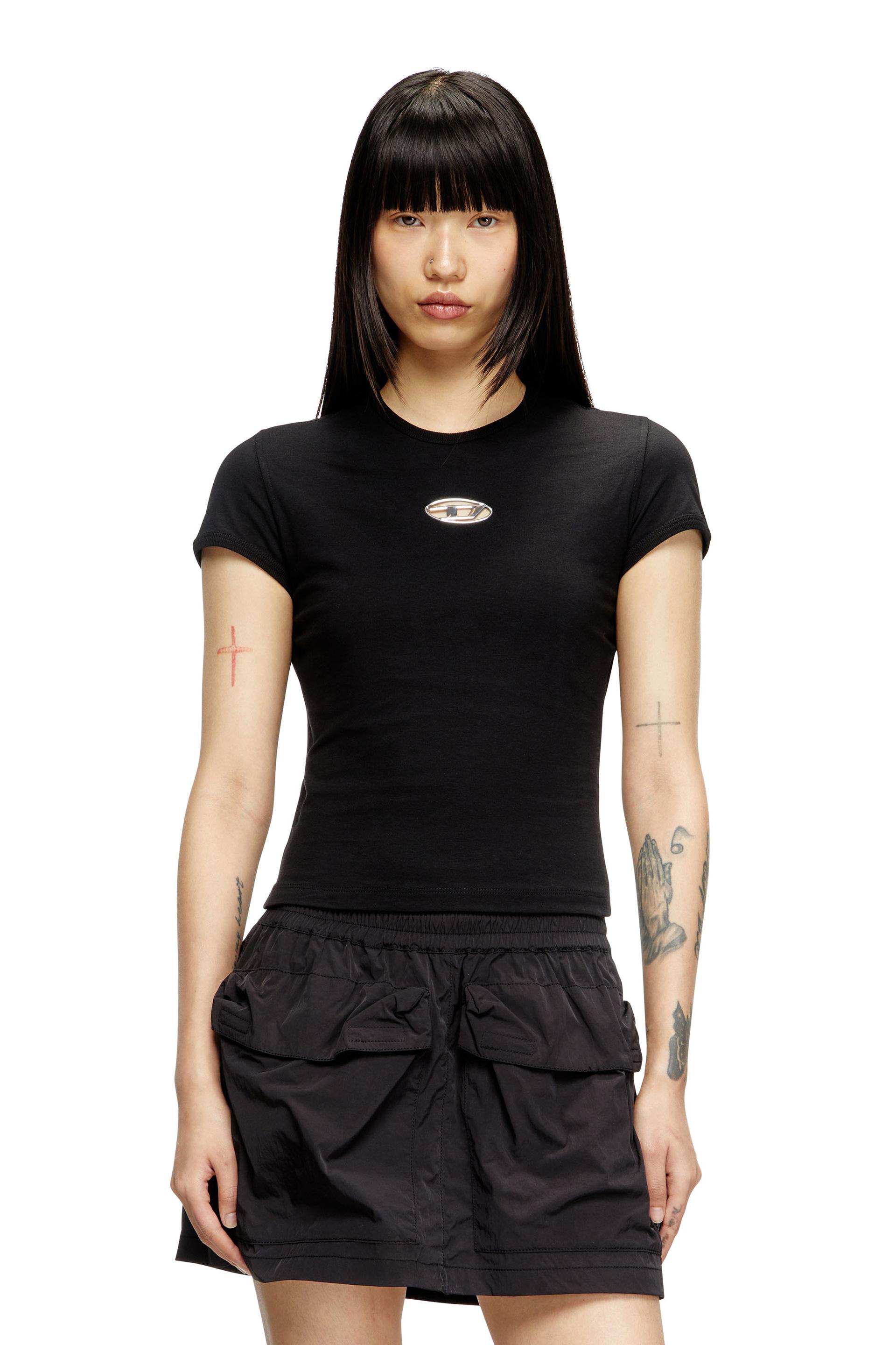 diesel - slim fit t-shirt with cut-out oval d - t-shirts - woman - black