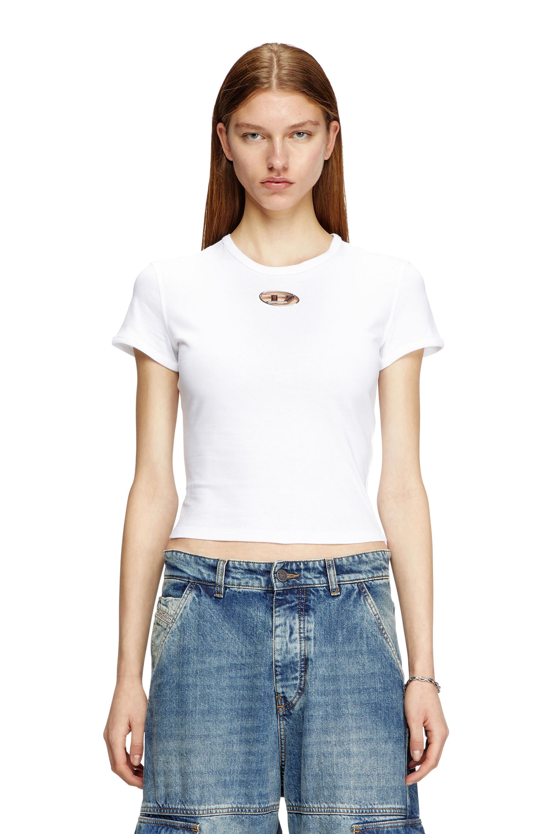 diesel - slim fit t-shirt with cut-out oval d - t-shirts - woman - white