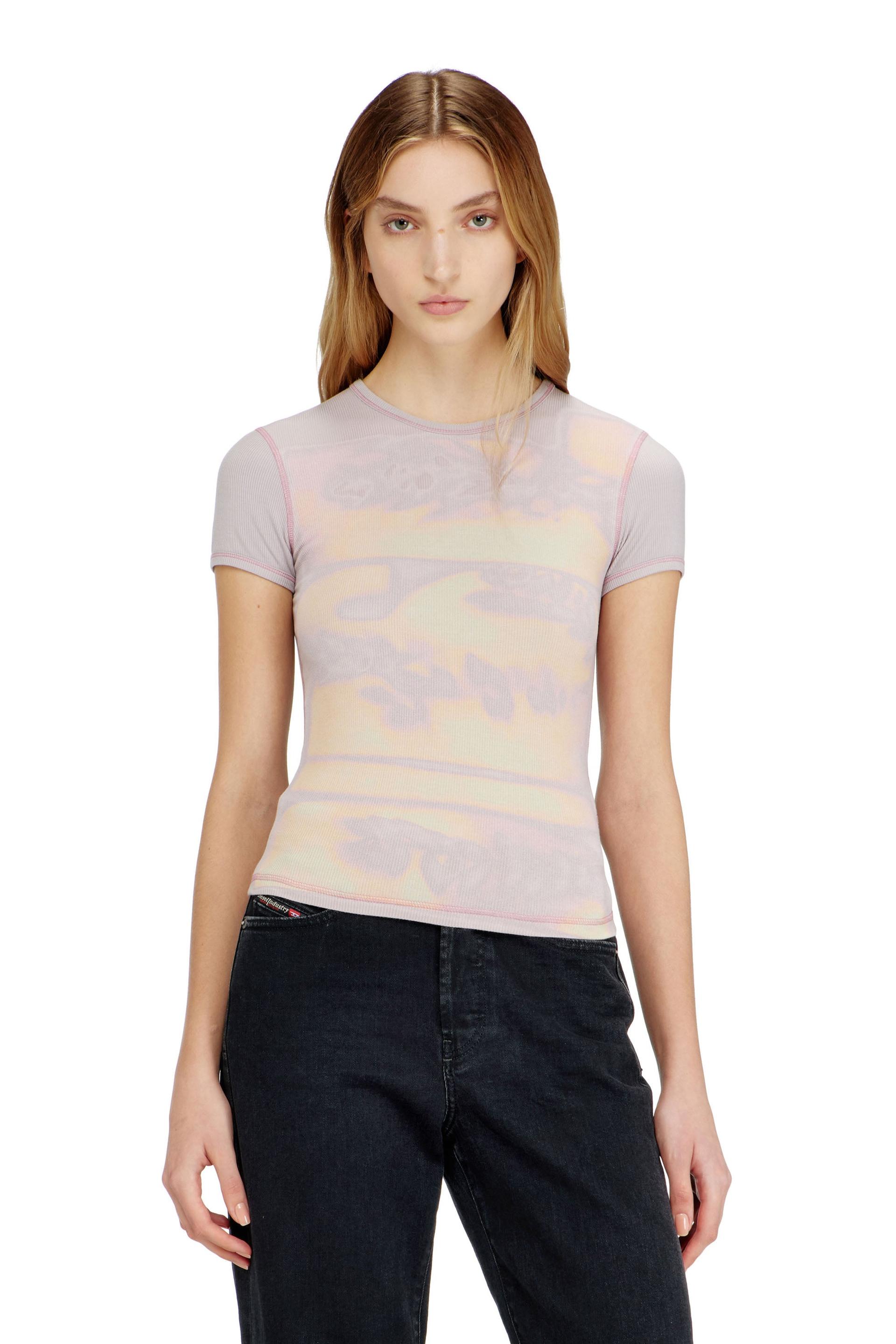 diesel - slim jersey top with graphic print - tops - woman - violet