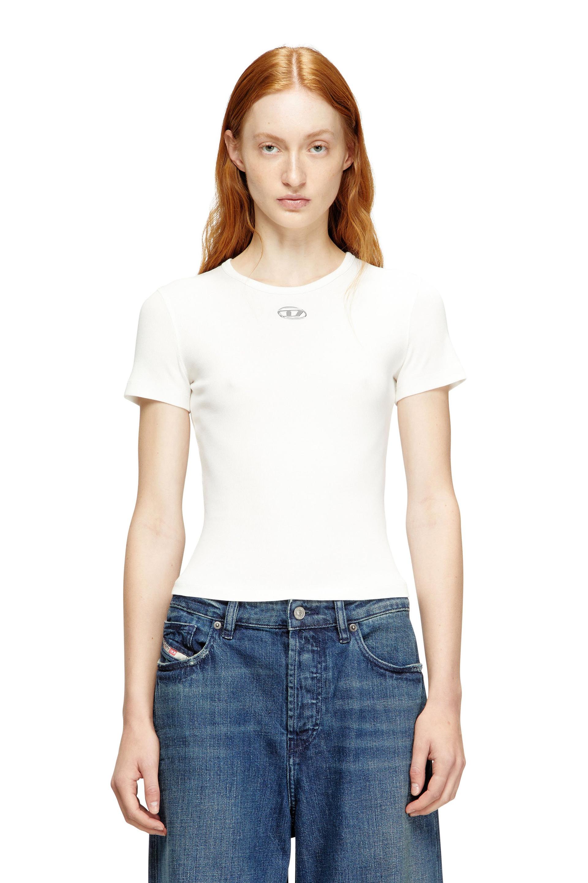 diesel - slim ribbed t-shirt with metallic oval d - tops - woman - white