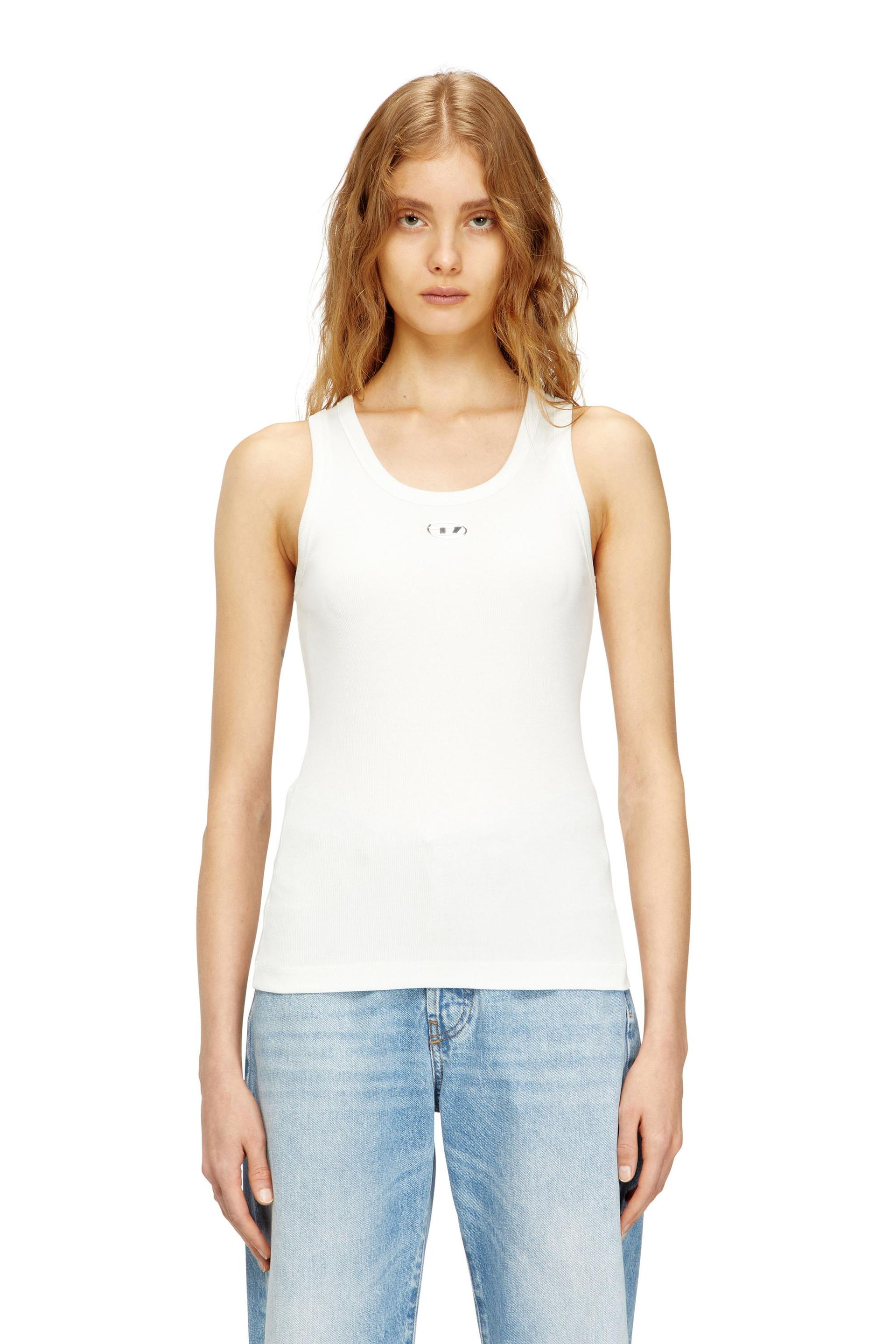 diesel - slim ribbed tank top with metallic oval d - t-shirts - woman - white