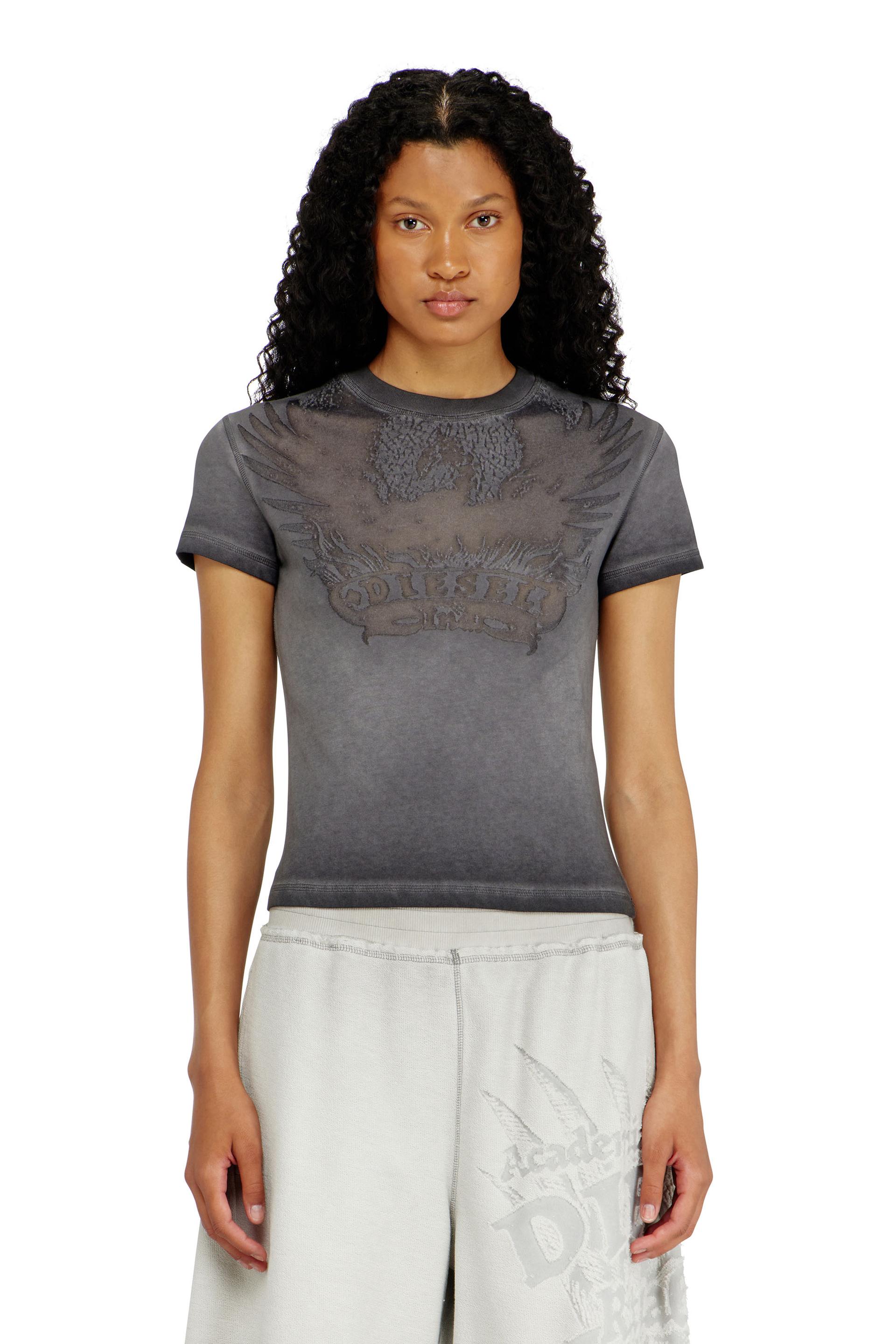 diesel - slim t-shirt with dévoré phoenix - t-shirts - woman - grey