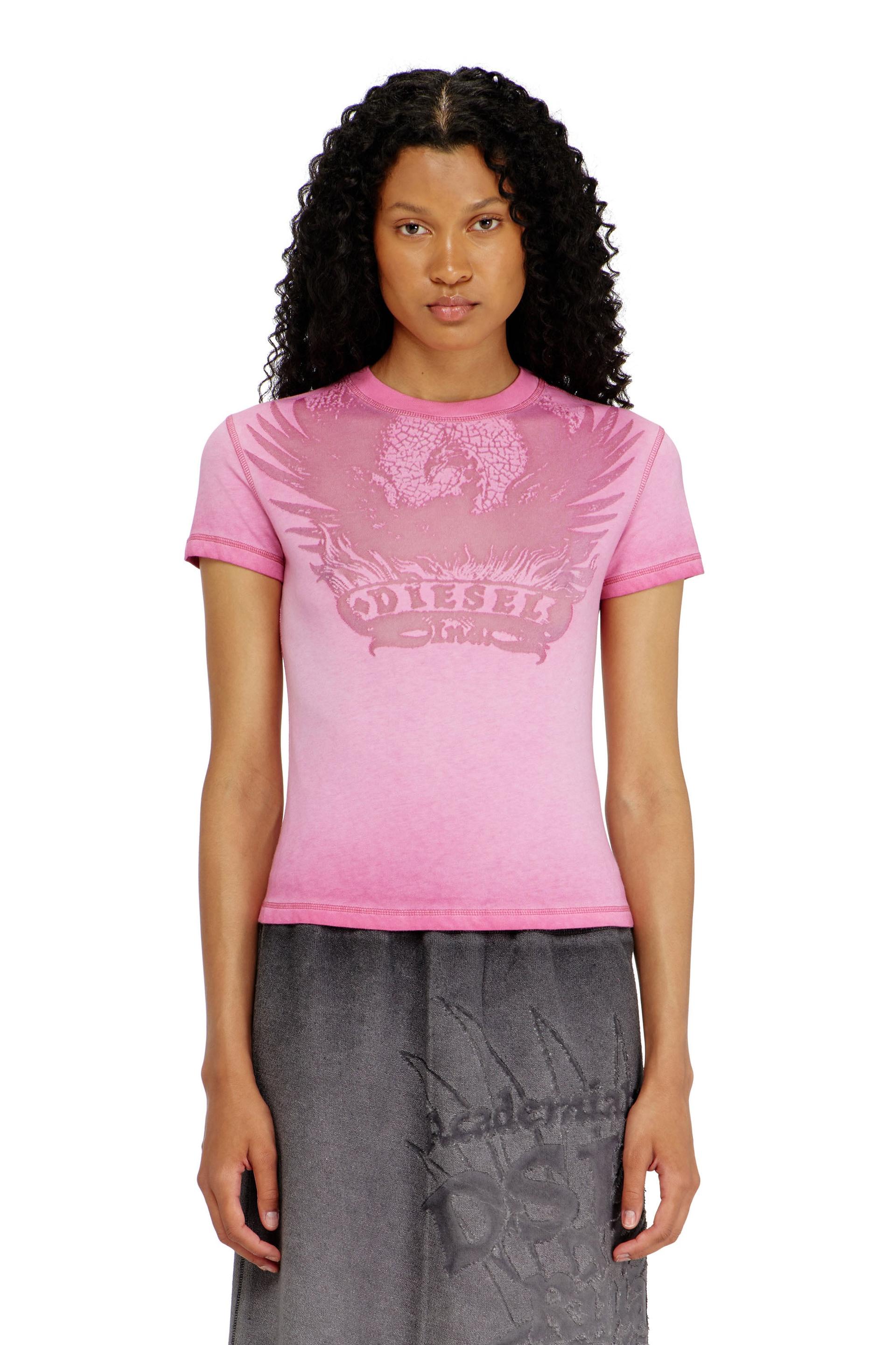 diesel - slim t-shirt with dévoré phoenix - t-shirts - woman - pink
