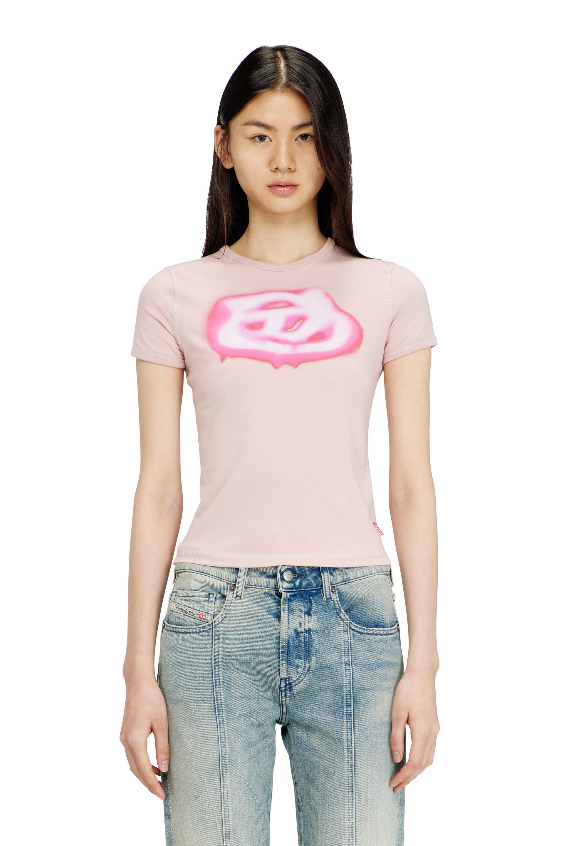 diesel - slim t-shirt with graffiti-effect logo - t-shirts - woman - pink