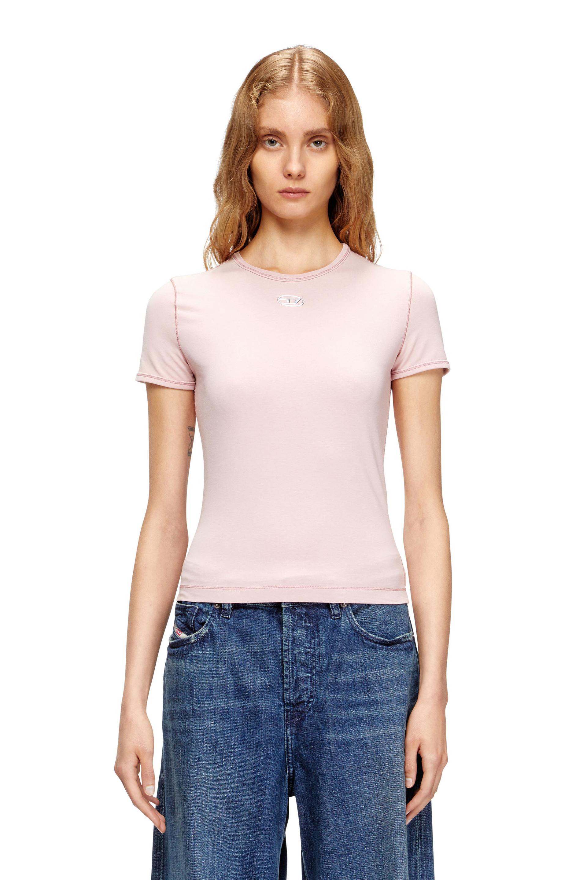 diesel - slim t-shirt with metallic oval d - t-shirts - woman - pink