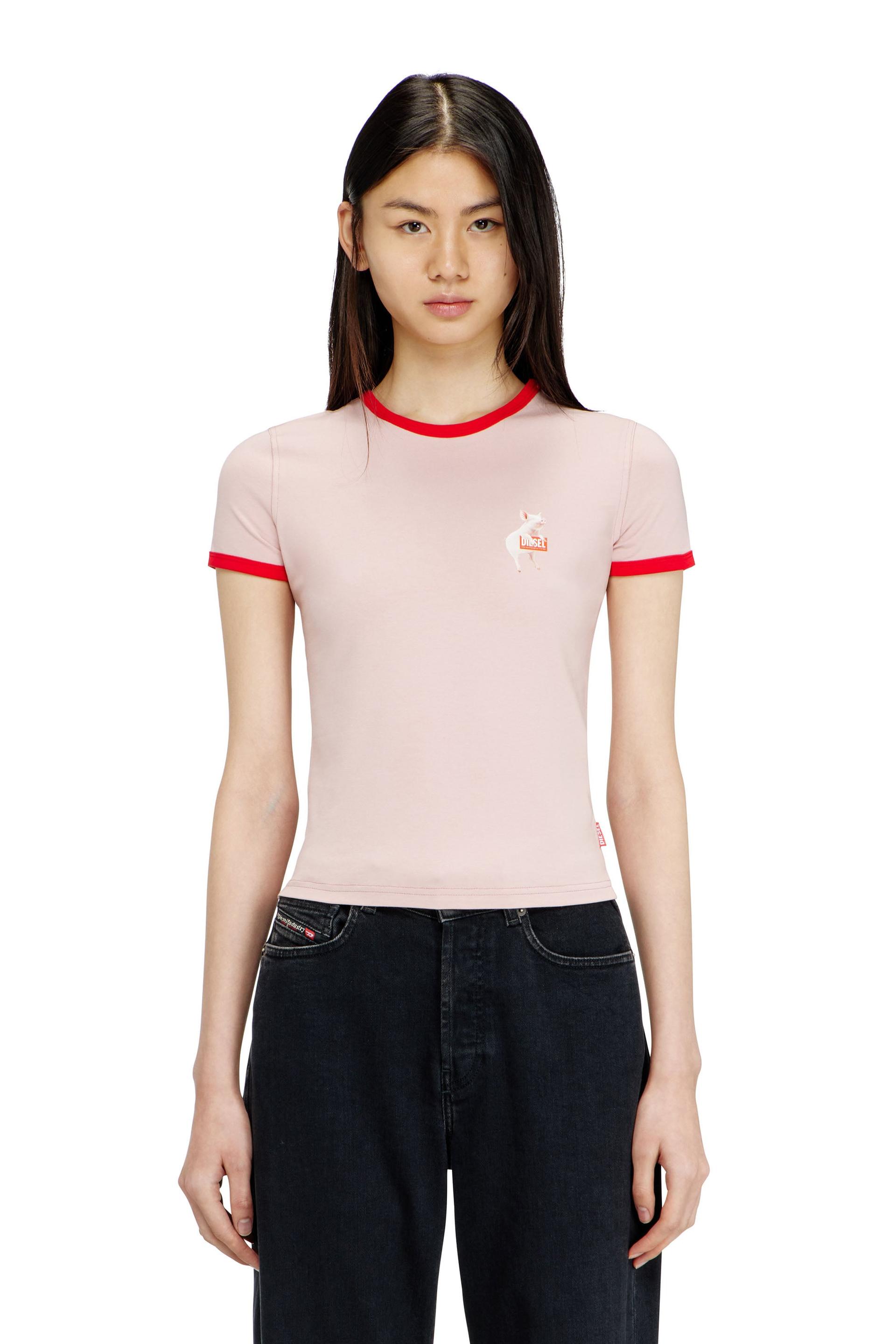 diesel - slim t-shirt with pig print - t-shirts - woman - pink