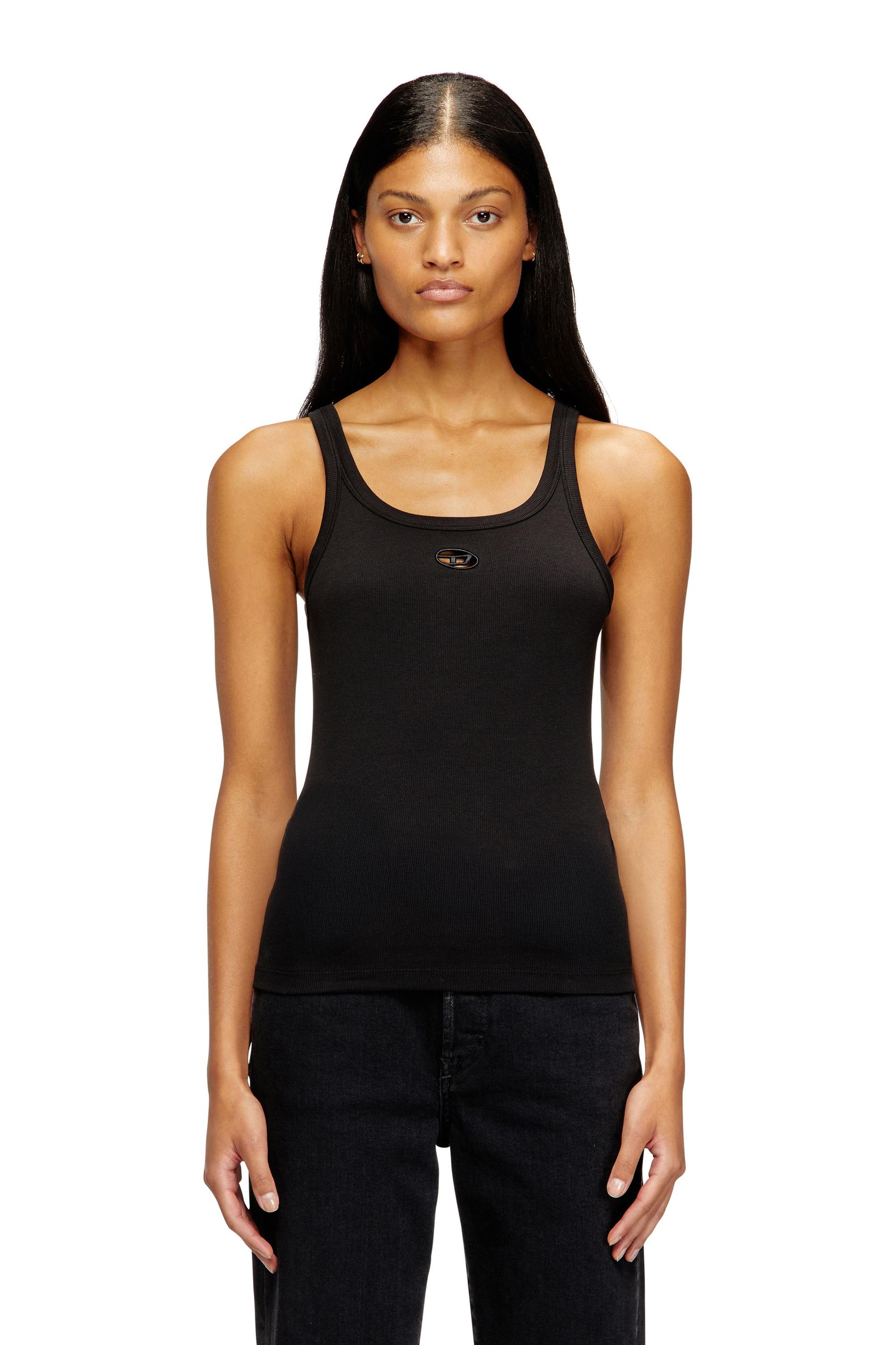diesel - slim tank top with laser-cut oval d - t-shirts - woman - black