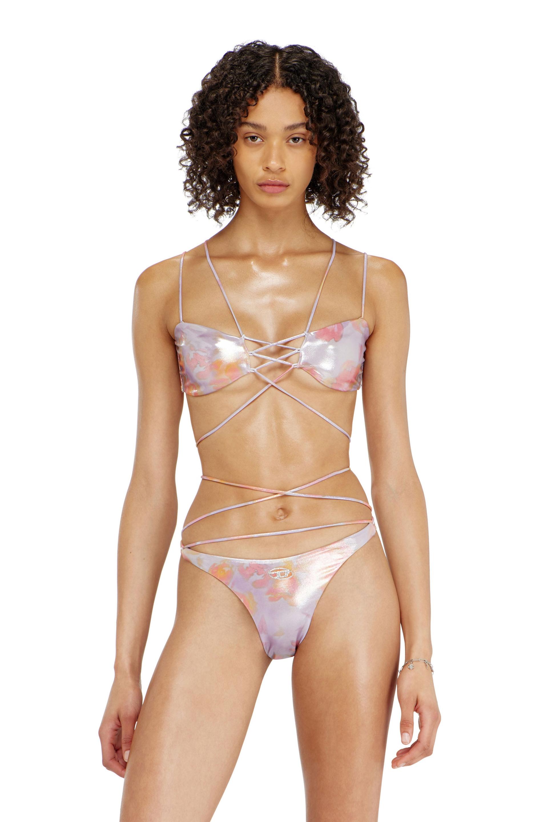 diesel - strappy metallic bikini top with floral print - bras - woman - violet
