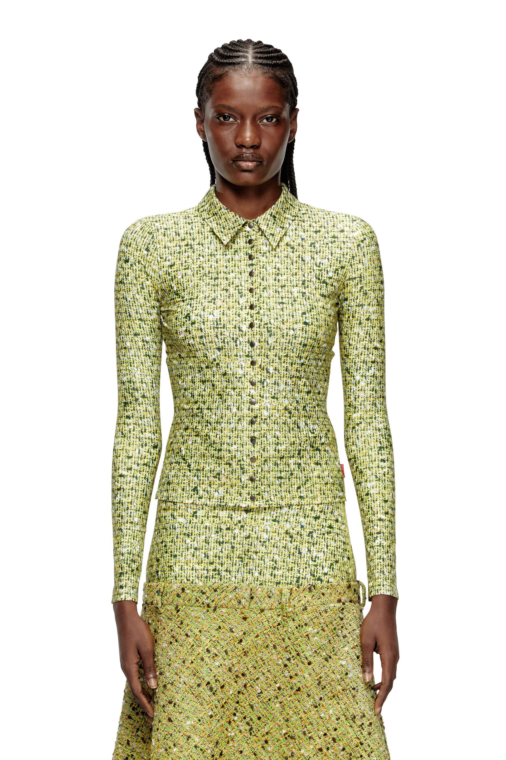 diesel - stretch fabric shirt with bouclé print - shirts - woman - yellow