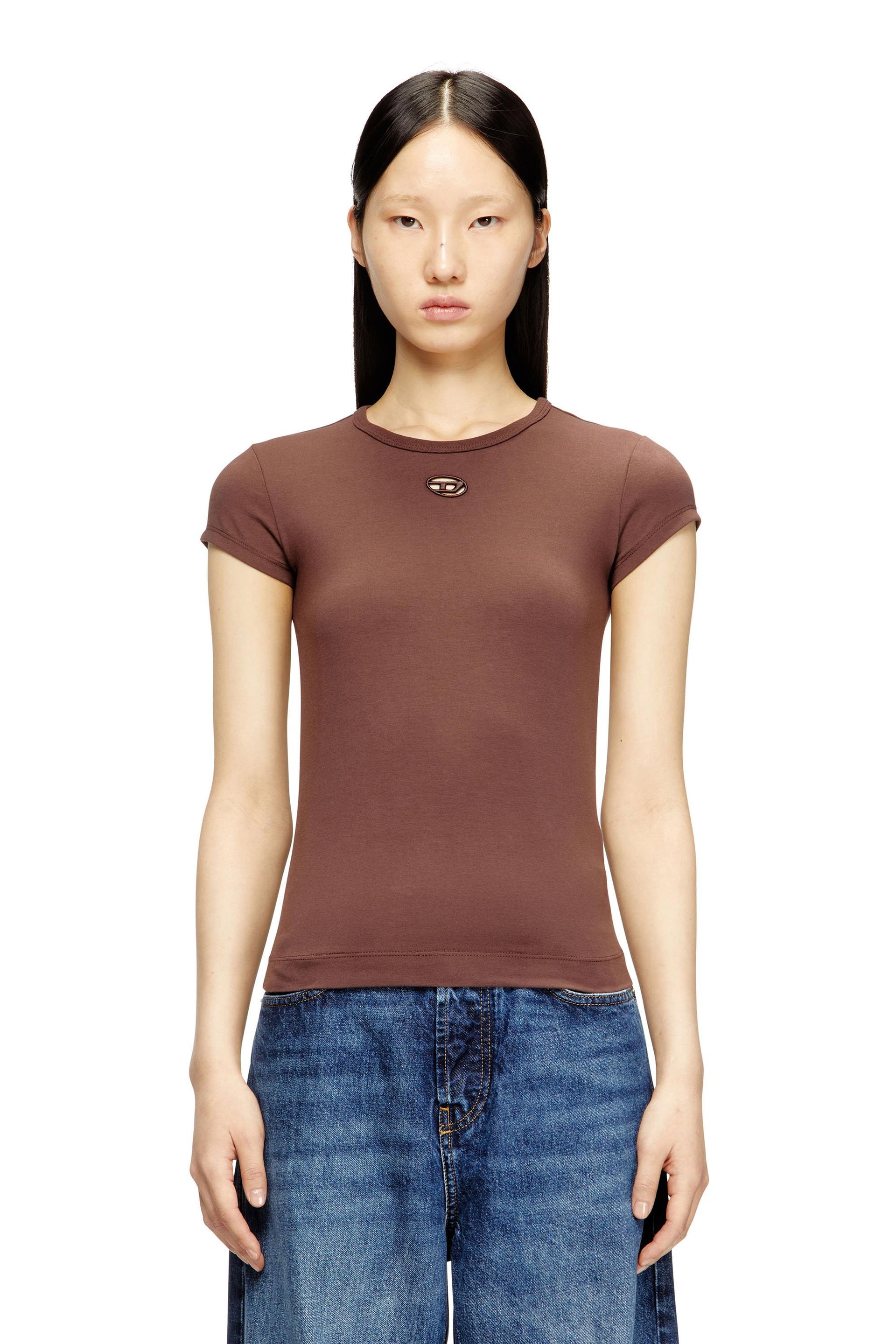 diesel - t-shirt with cut-out embroidered logo - t-shirts - woman - brown