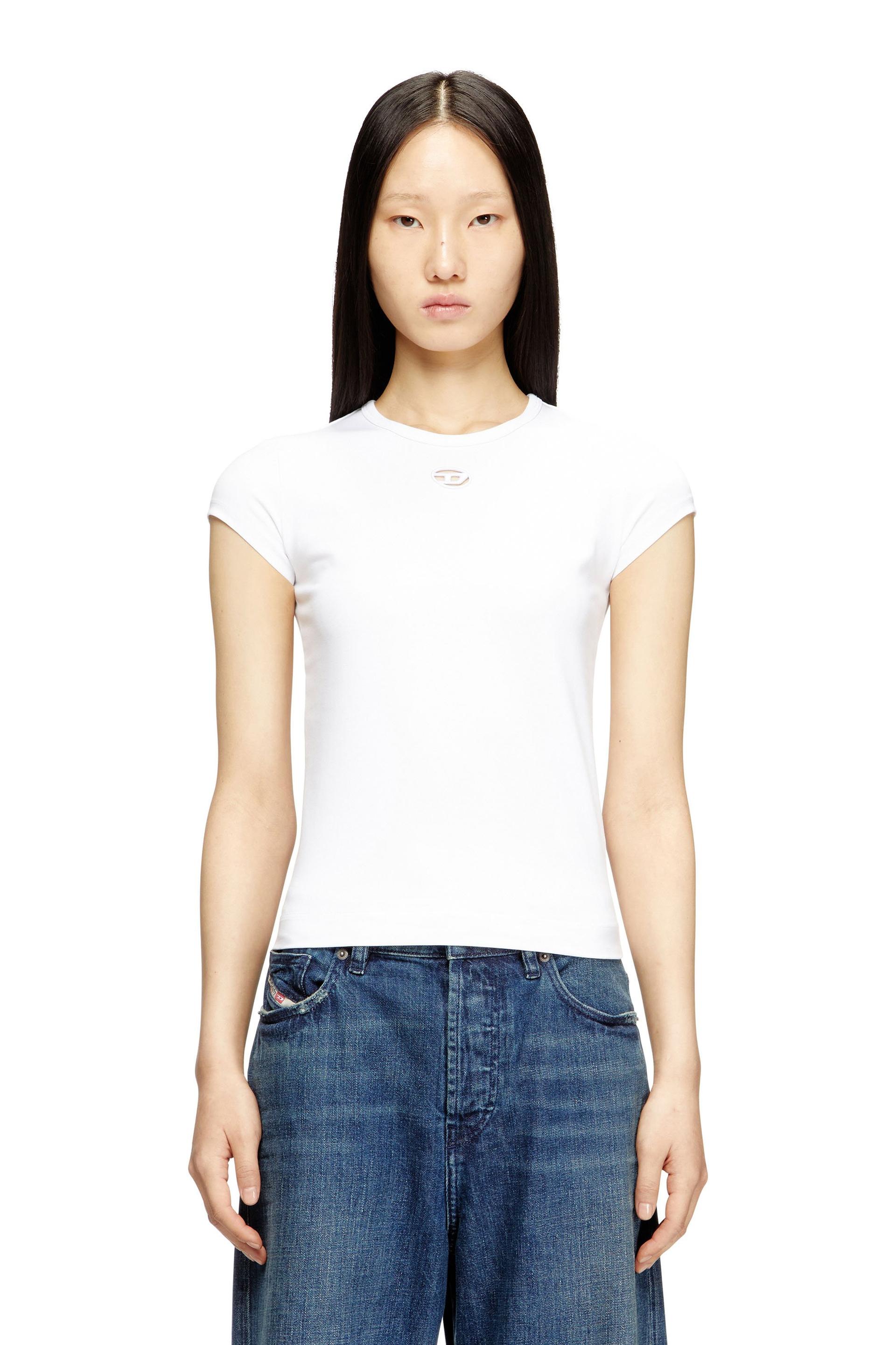 diesel - t-shirt with cut-out embroidered logo - t-shirts - woman - white