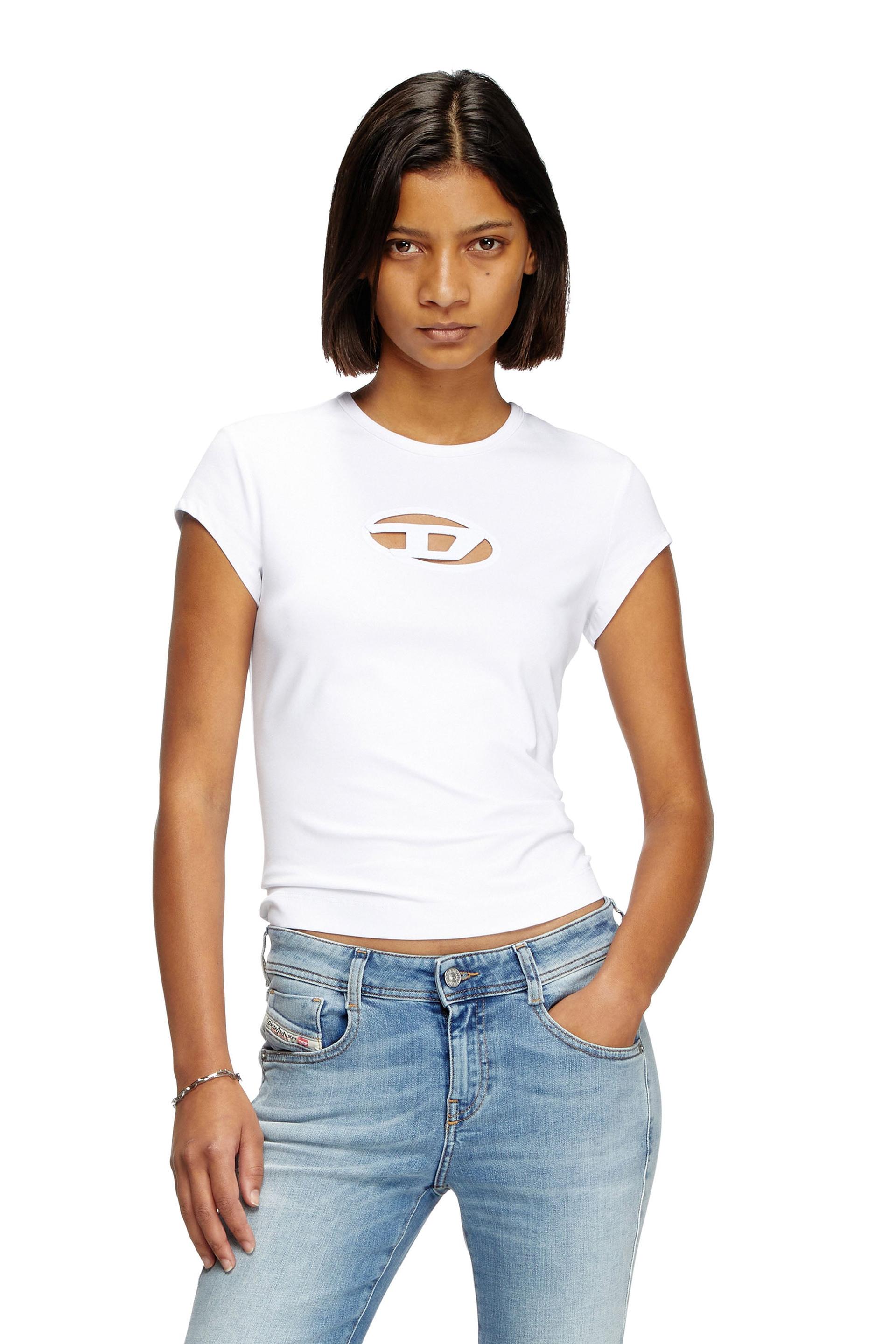 diesel - t-shirt with oval d logo - t-shirts - woman - white