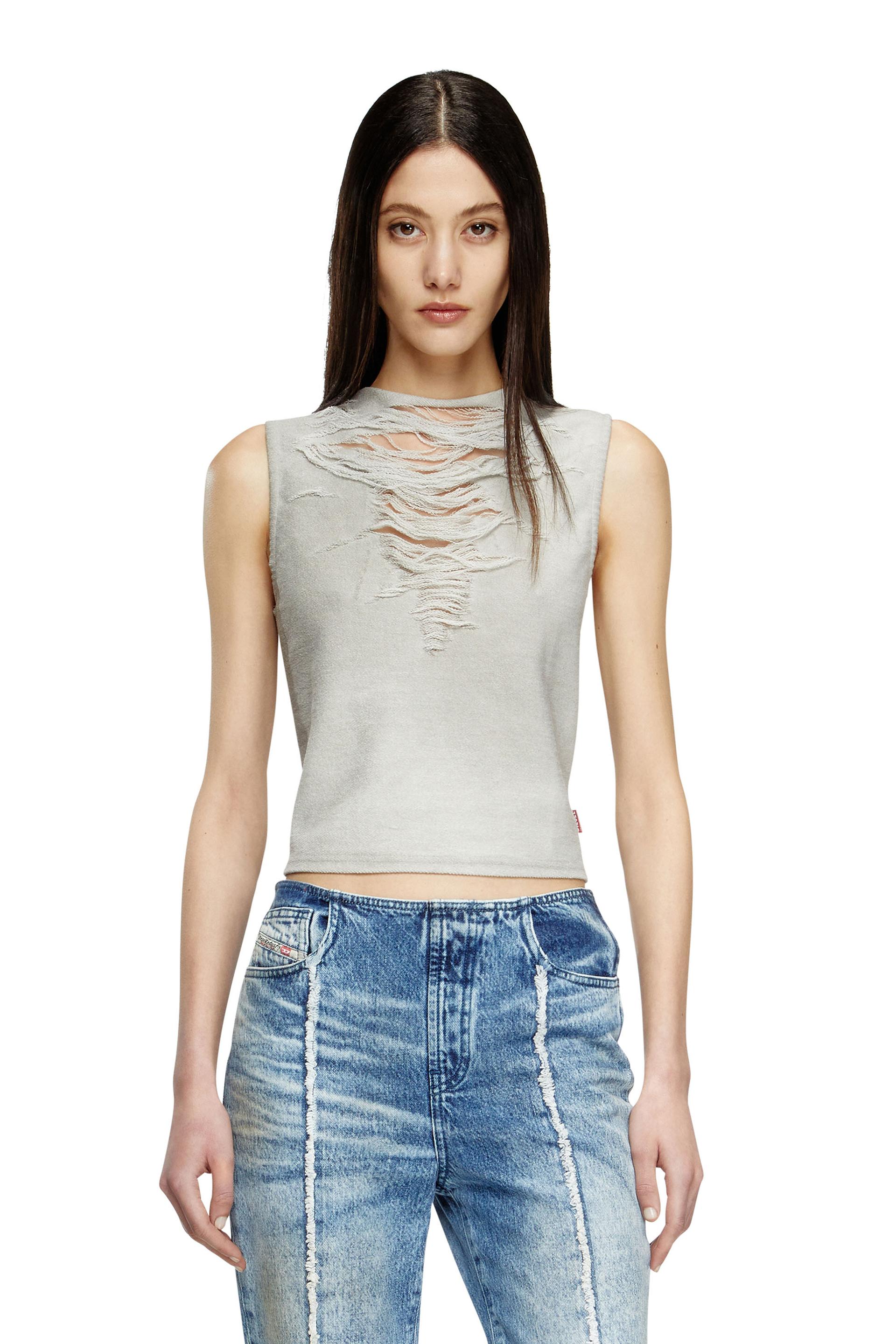 diesel - tank top with distressed front - t-shirts - woman - grey