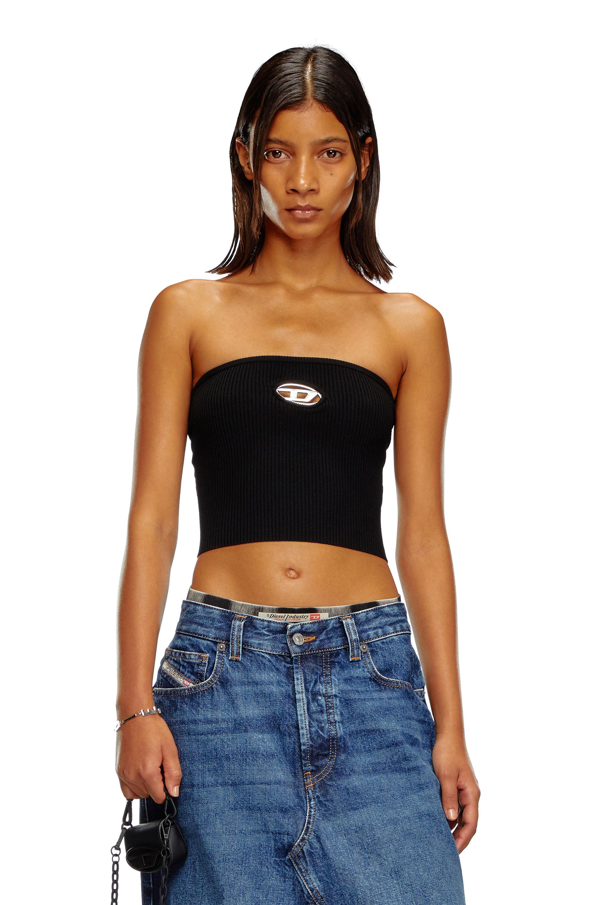 diesel - tube top with logo plaque - tops - woman - black